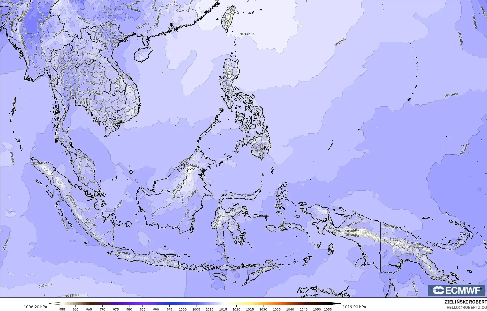 ECMWF IFS 0.25° modelo - Sudeste Asiático, Presión