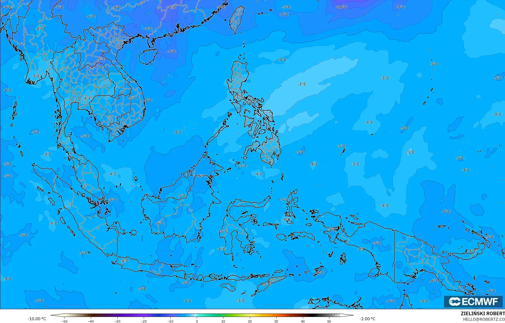 ECMWF IFS 0.25° modelo - Sudeste Asiático, Temperatura a 500 hPa