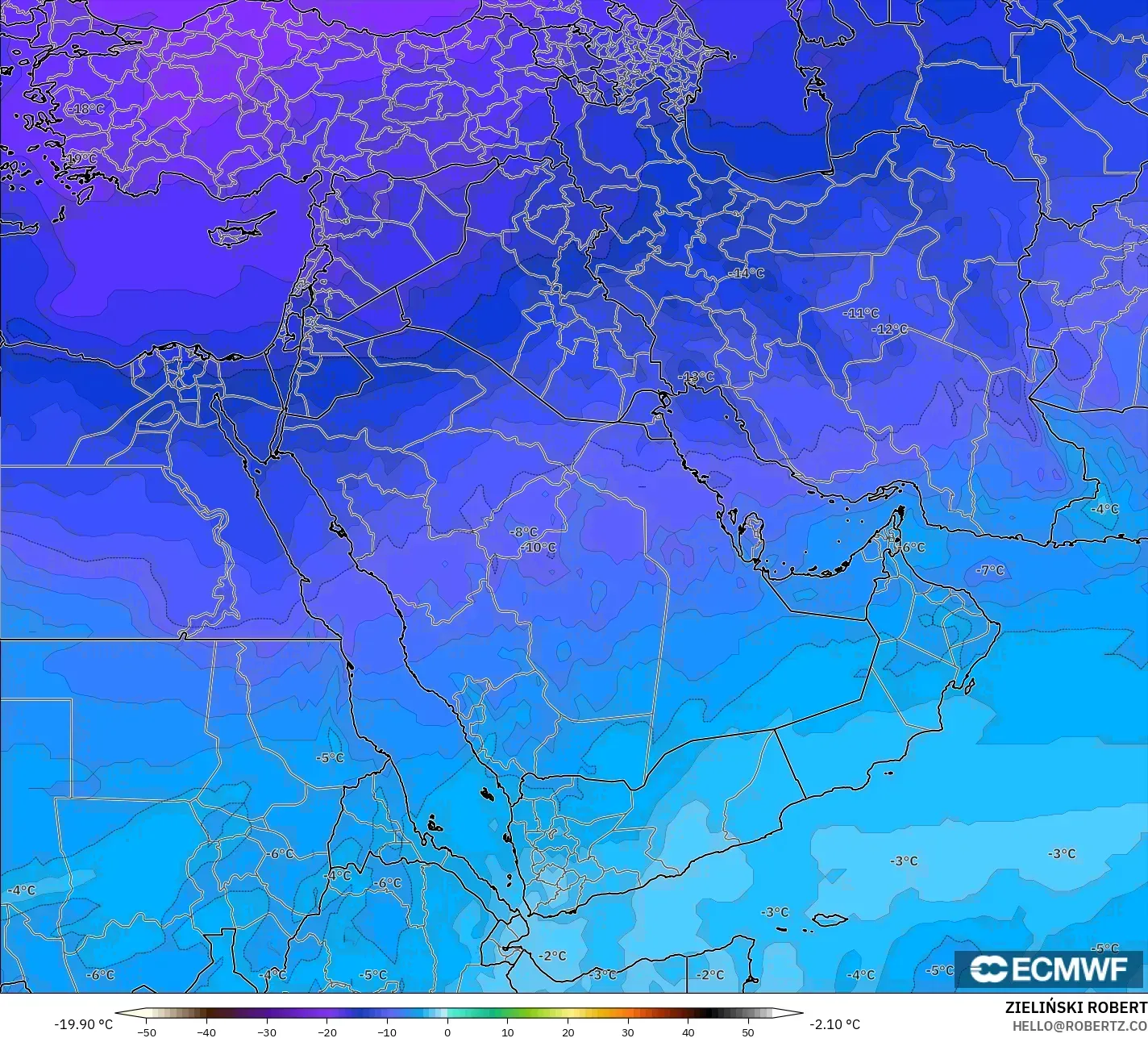 ECMWF IFS 0.25° modelo - Oriente Medio, Temperatura a 500 hPa