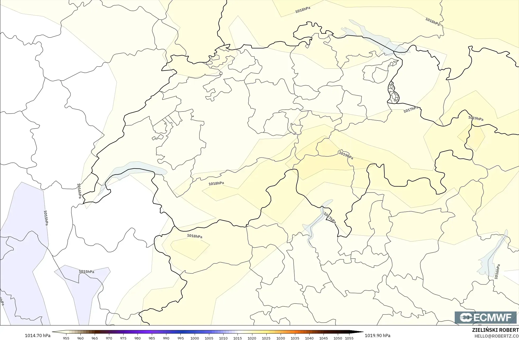 ECMWF IFS 0.25° modelo - Suiza, Presión