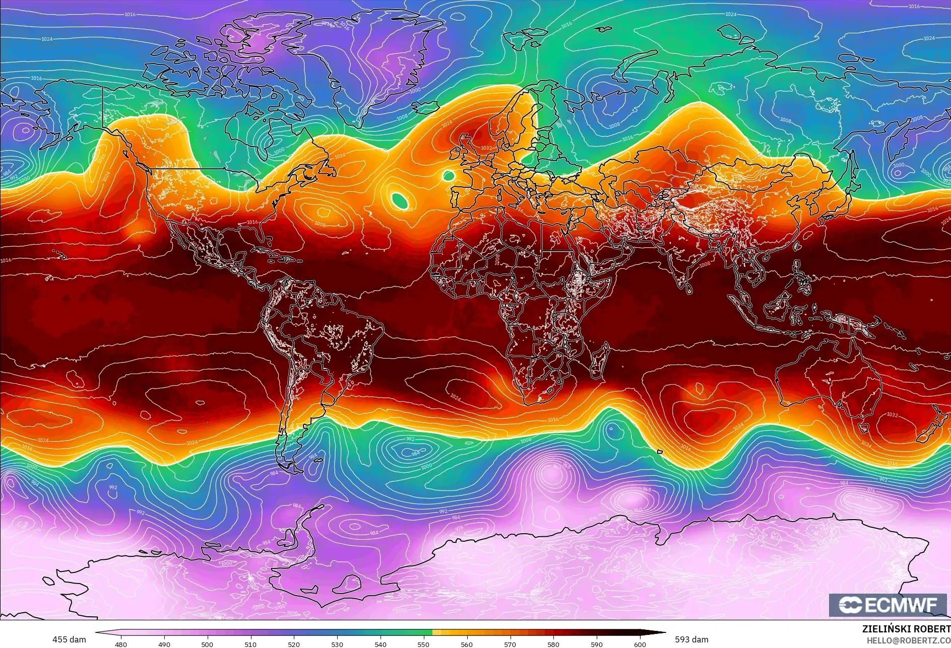 ECMWF IFS 0.25° modelo - Mundo, Altura geopotencial a 500 hPa
