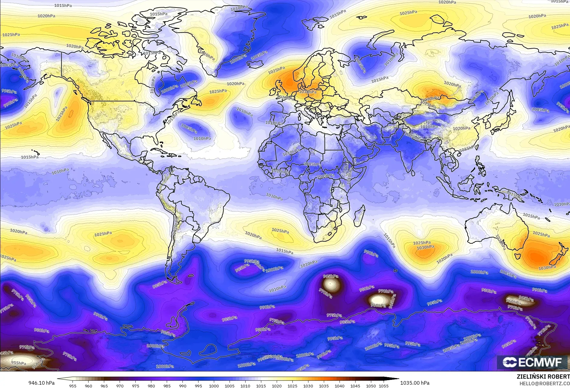 ECMWF IFS 0.25° modelo - Mundo, Presión