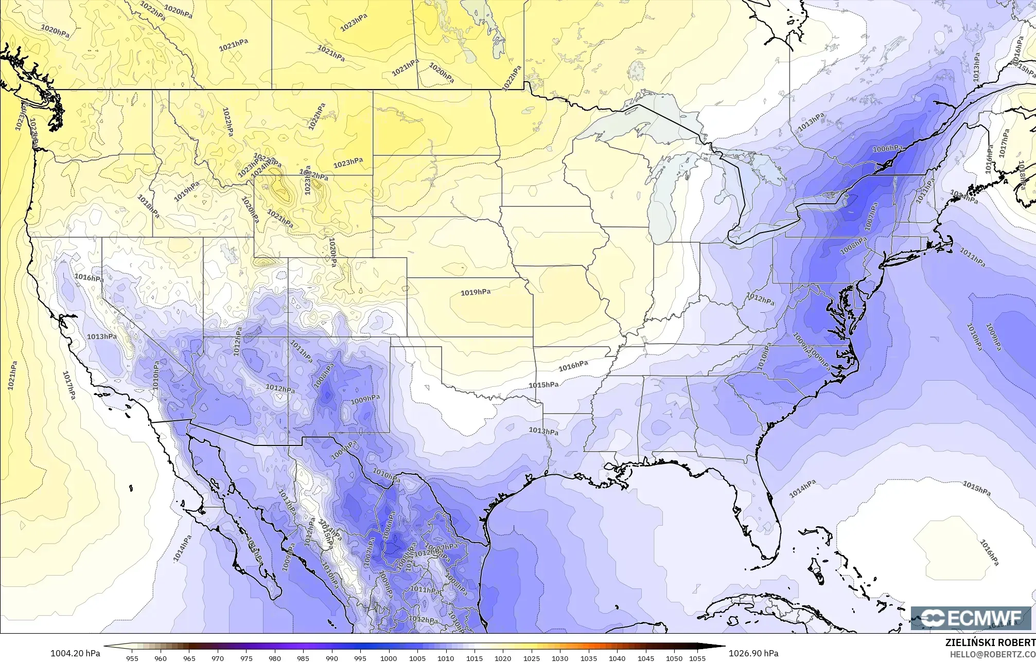 ECMWF IFS 0.25° modelo - Estados Unidos, Presión