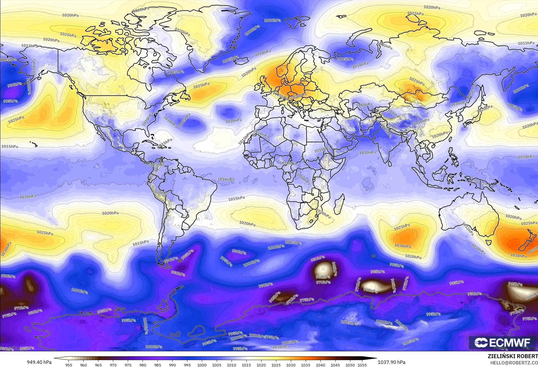ECMWF IFS 0.25° modelo - Mundo, Presión