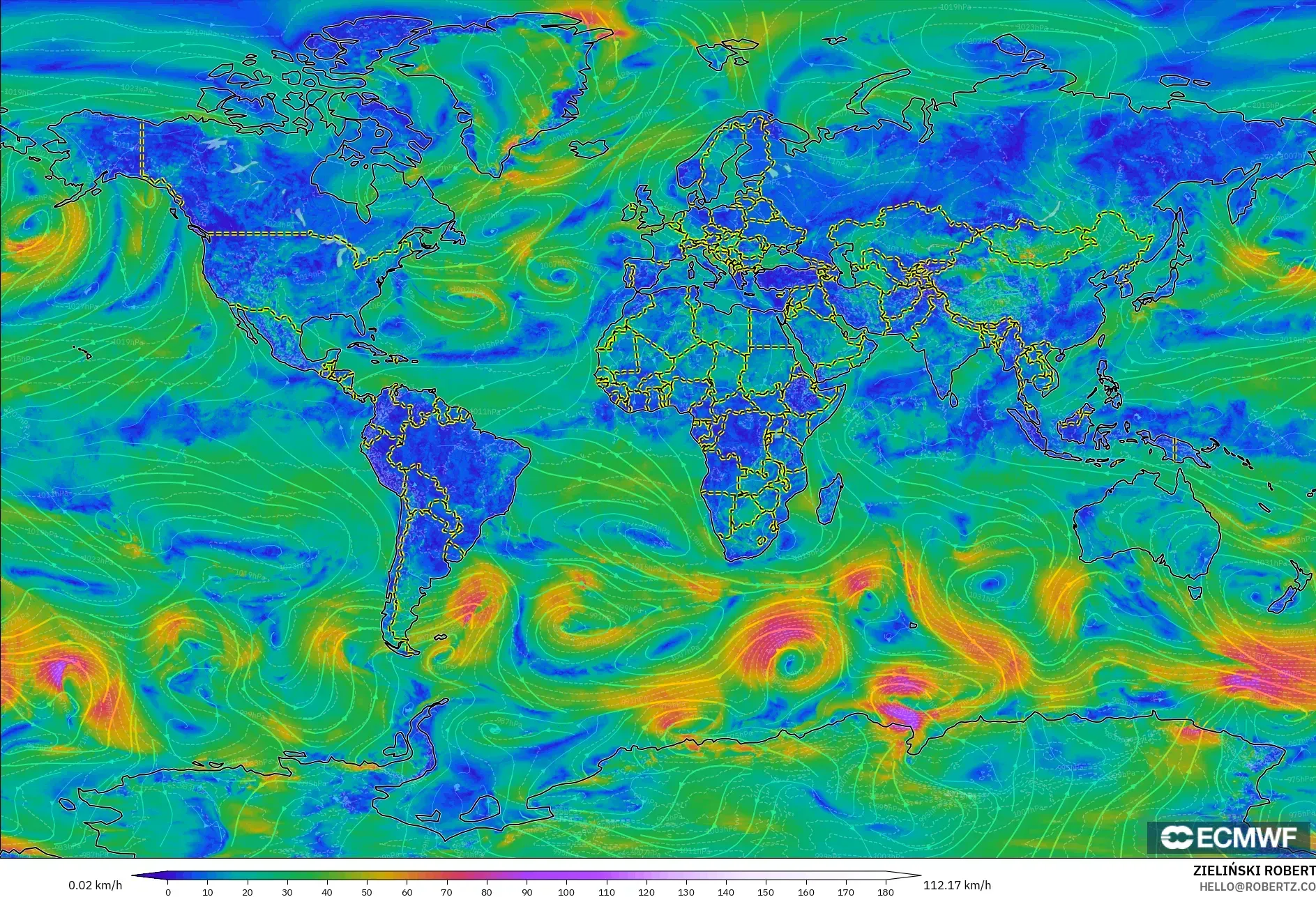 ECMWF IFS 0.25° modelo - Mundo, Viento a 10 m