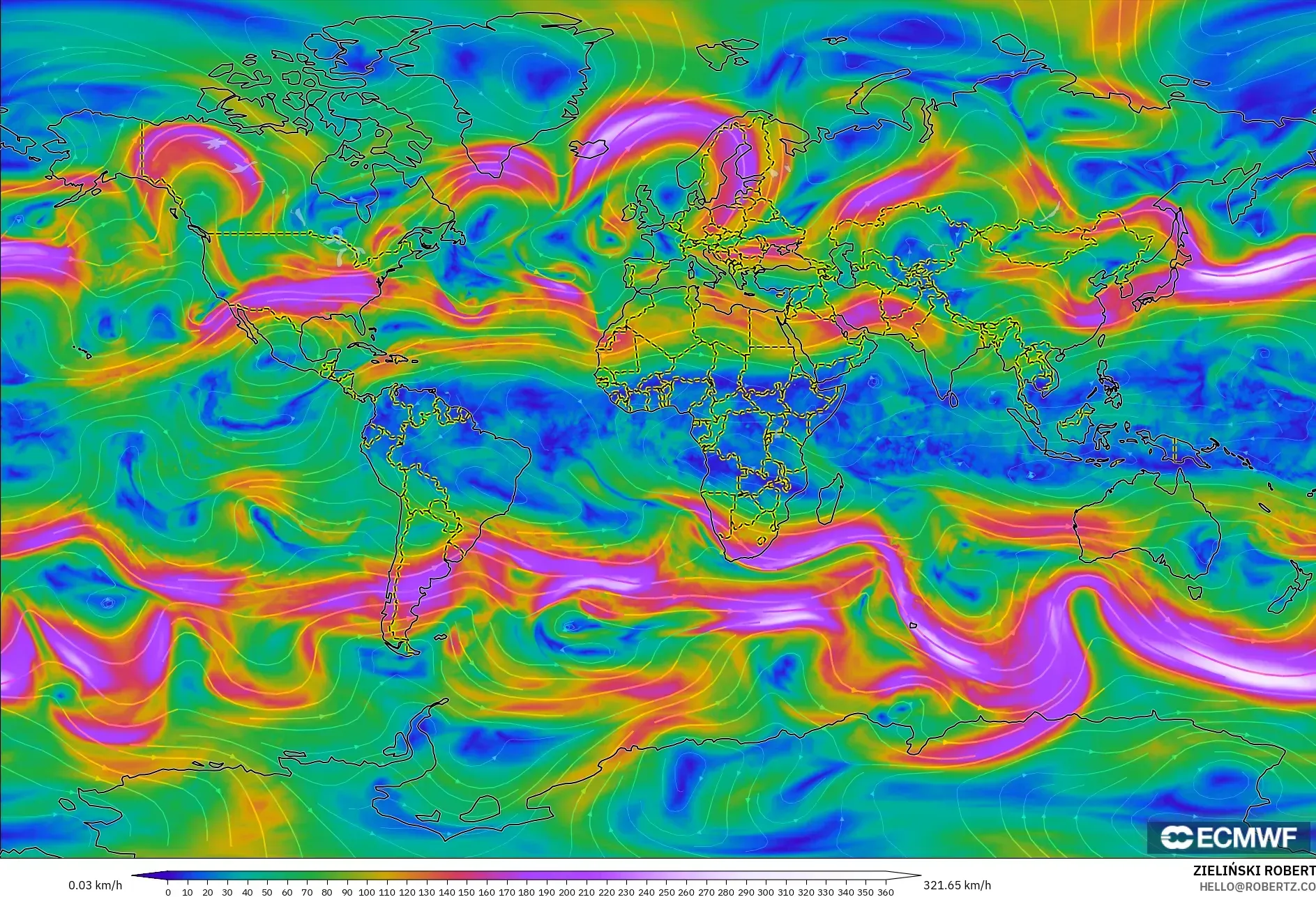 ECMWF IFS 0.25° modelo - Mundo, Viento a 300 hPa (corriente en chorro)