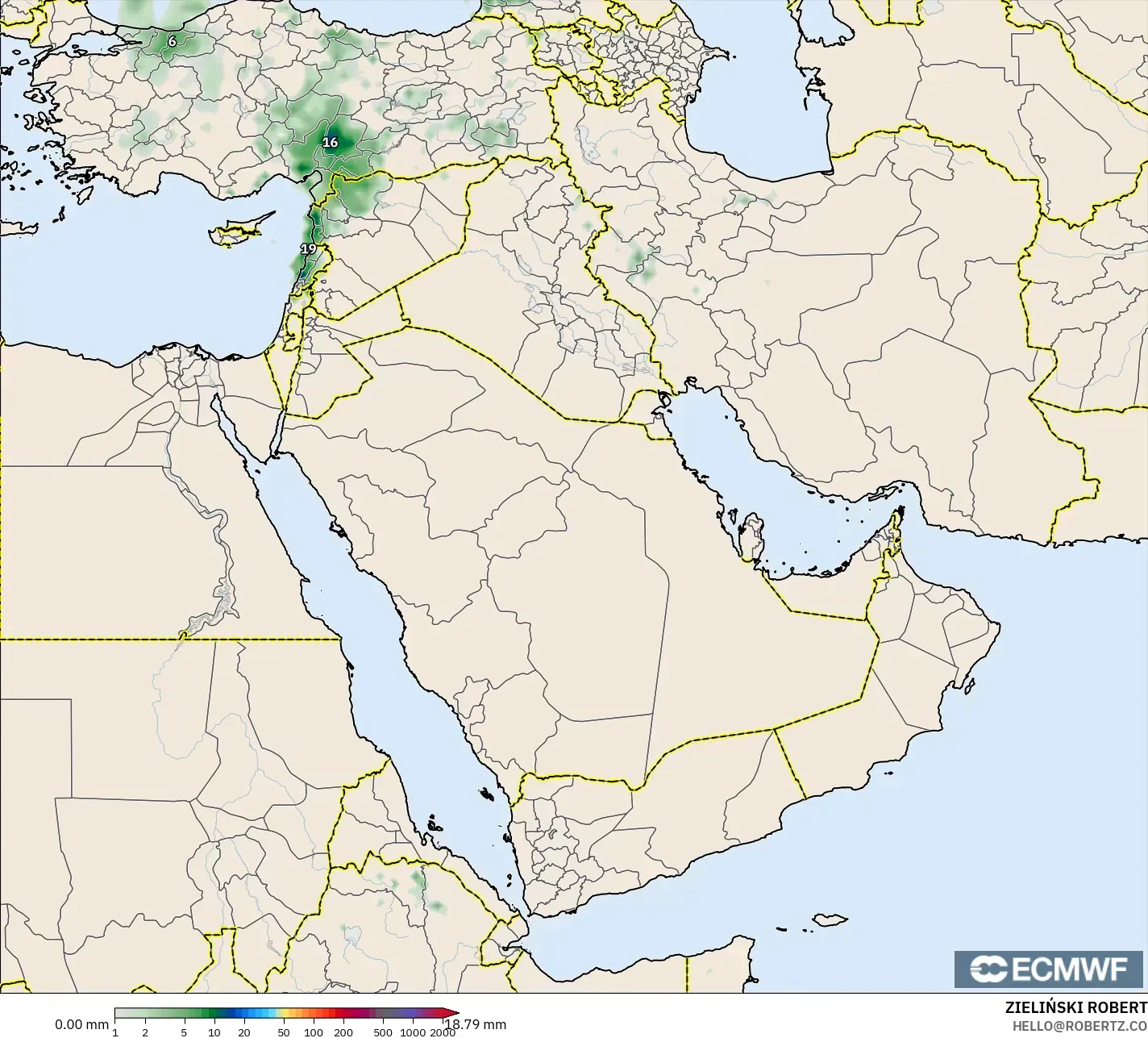 ECMWF IFS 0.25° modelo - Oriente Medio, Acumulación de precipitación