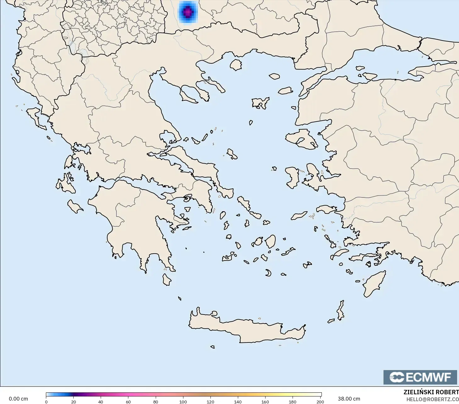 ECMWF IFS 0.25° modelo - Grecia, Profundidad de nieve
