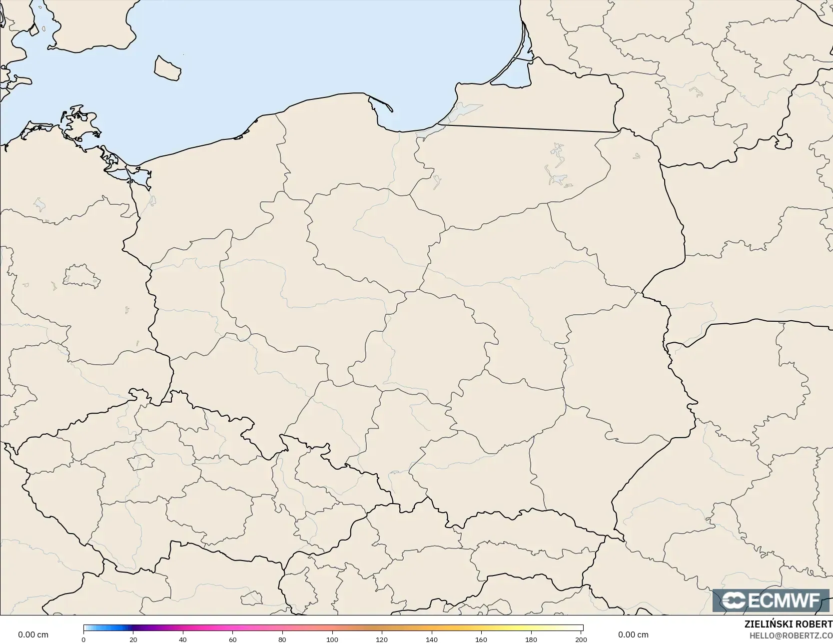 ECMWF IFS 0.25° modelo - Polonia, Profundidad de nieve