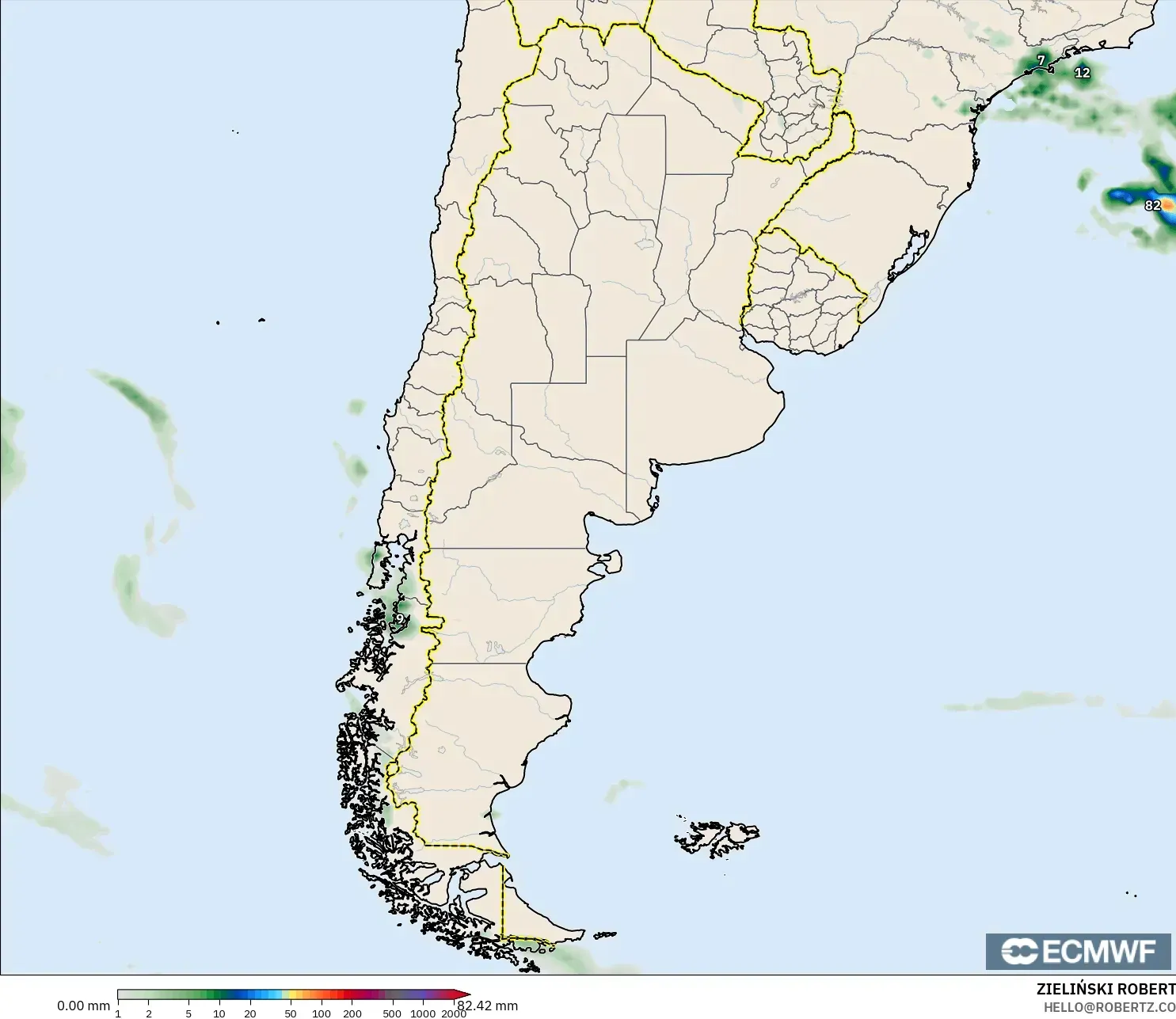 ECMWF IFS 0.25° modelo - Argentina, Acumulación de precipitación