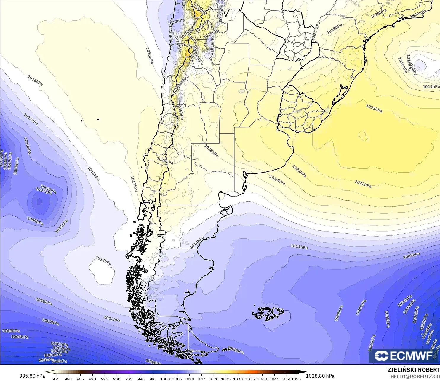 ECMWF IFS 0.25° modelo - Argentina, Presión