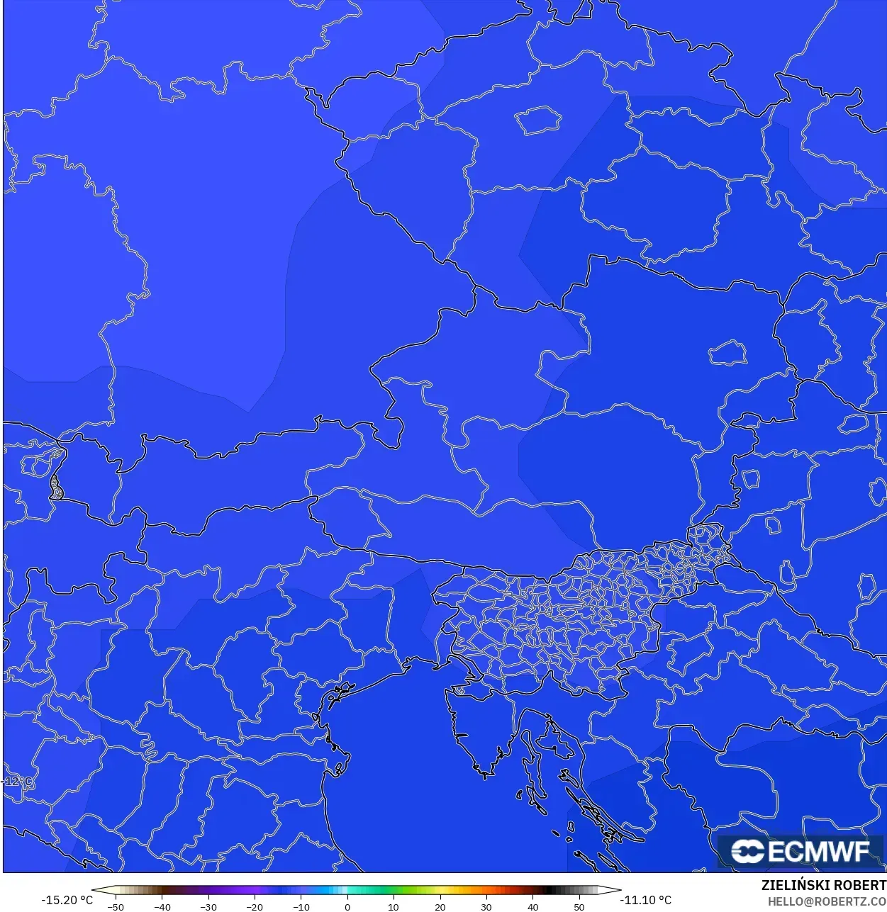 ECMWF IFS 0.25° modelo - Austria, Temperatura a 500 hPa