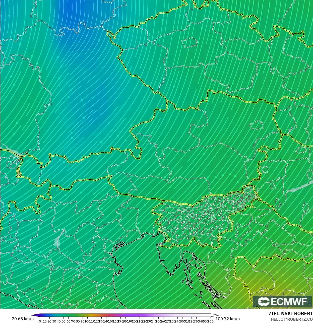 ECMWF IFS 0.25° modelo - Austria, Viento a 300 hPa (corriente en chorro)