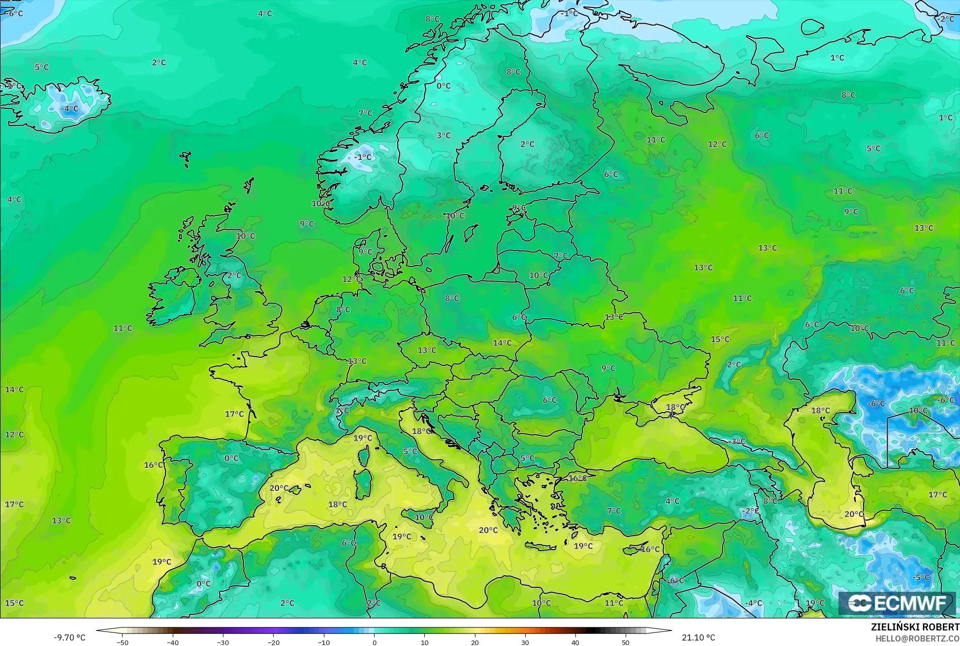 ECMWF IFS 0.25° modelo - Europa, Punto de rocío a 2 m
