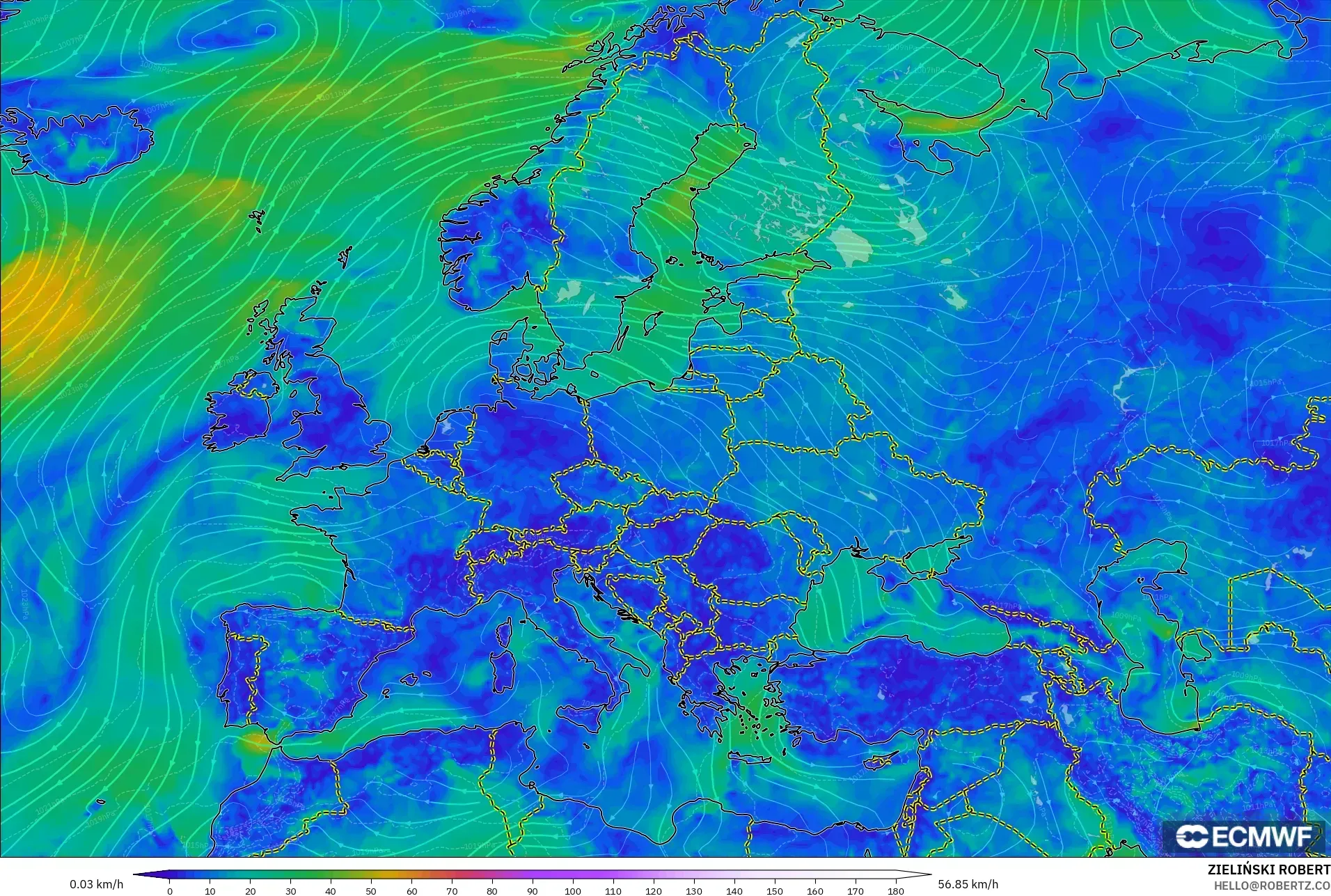 ECMWF IFS 0.25° modelo - Europa, Viento a 10 m