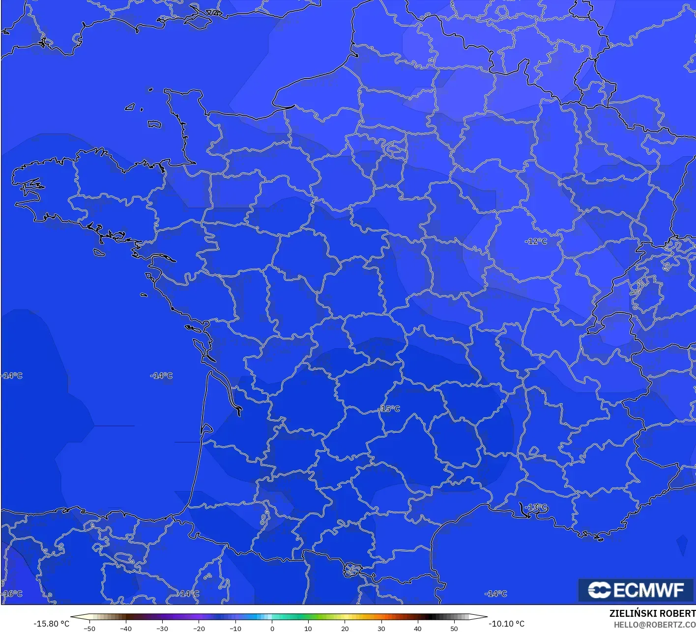 ECMWF IFS 0.25° modelo - Francia, Temperatura a 500 hPa