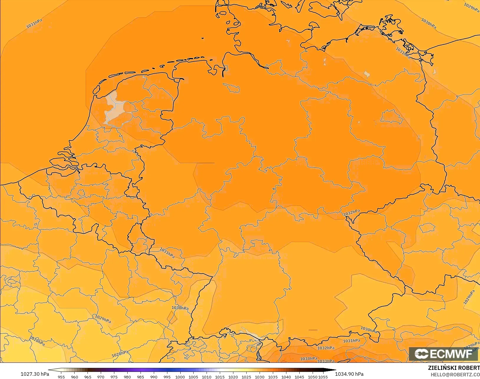 ECMWF IFS 0.25° modelo - Alemania, Presión