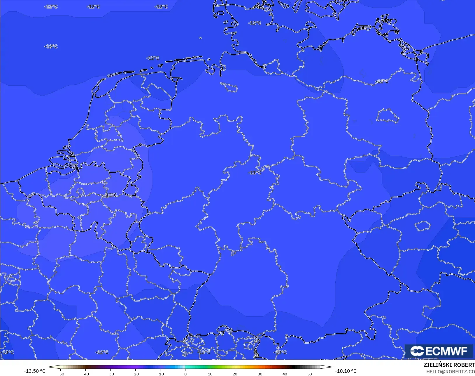 ECMWF IFS 0.25° modelo - Alemania, Temperatura a 500 hPa