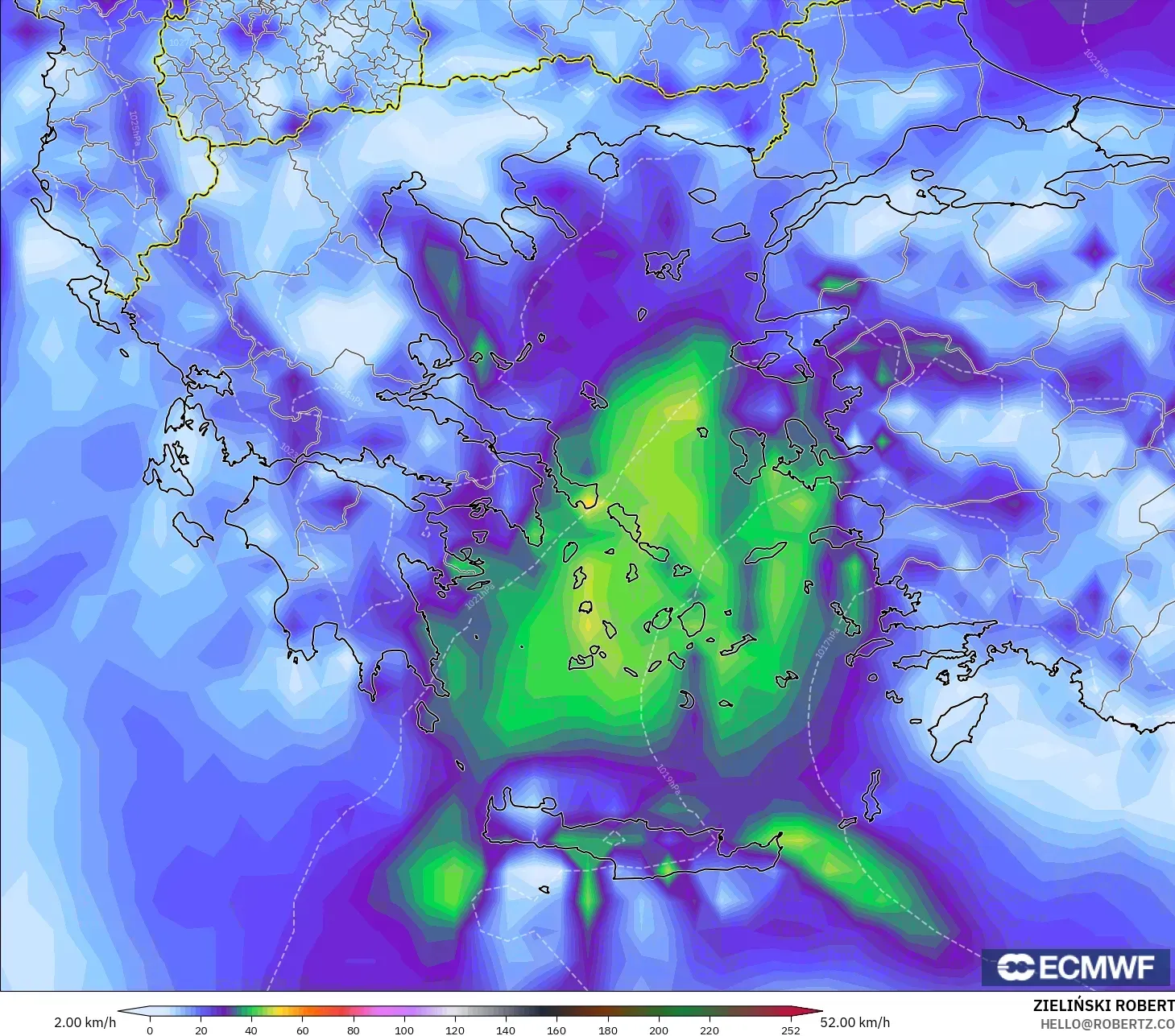 ECMWF IFS 0.25° modelo - Grecia, Ráfagas de viento