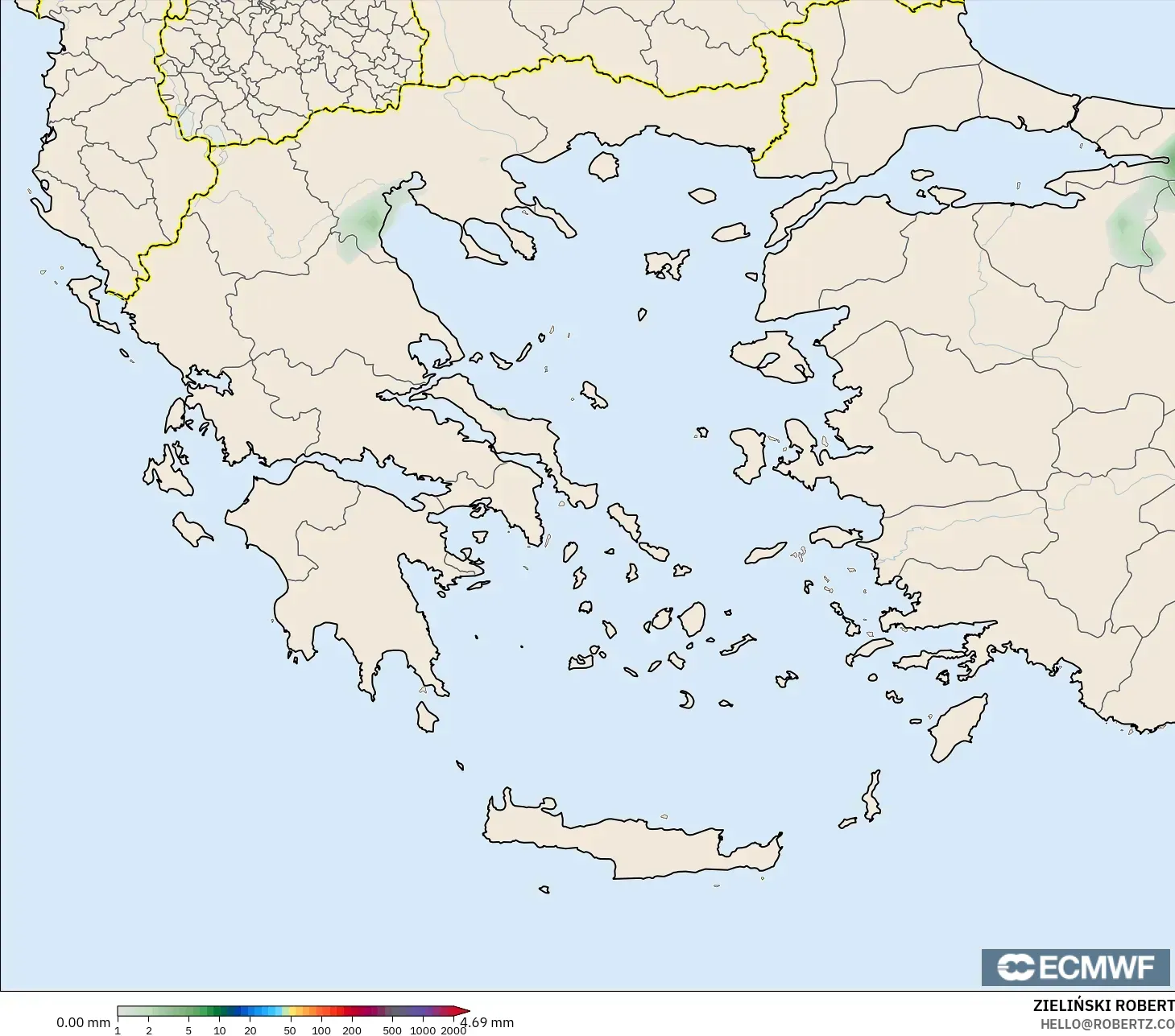 ECMWF IFS 0.25° modelo - Grecia, Acumulación de precipitación