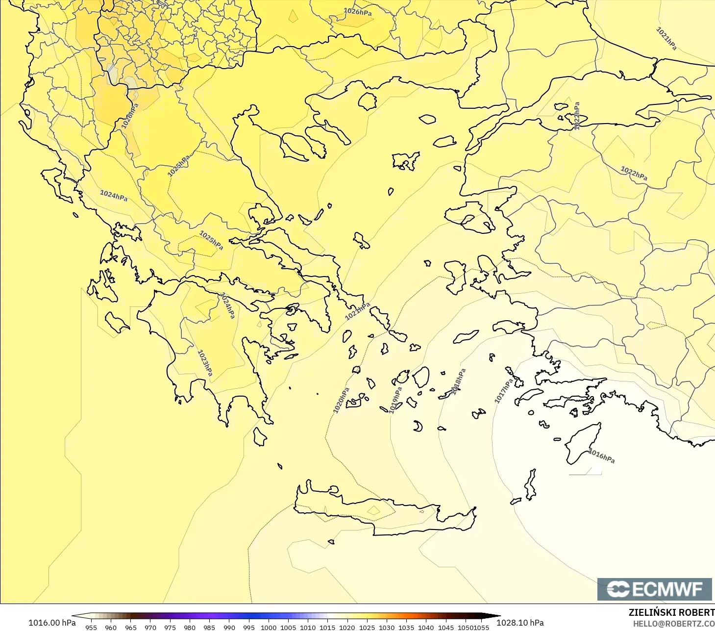 ECMWF IFS 0.25° modelo - Grecia, Presión