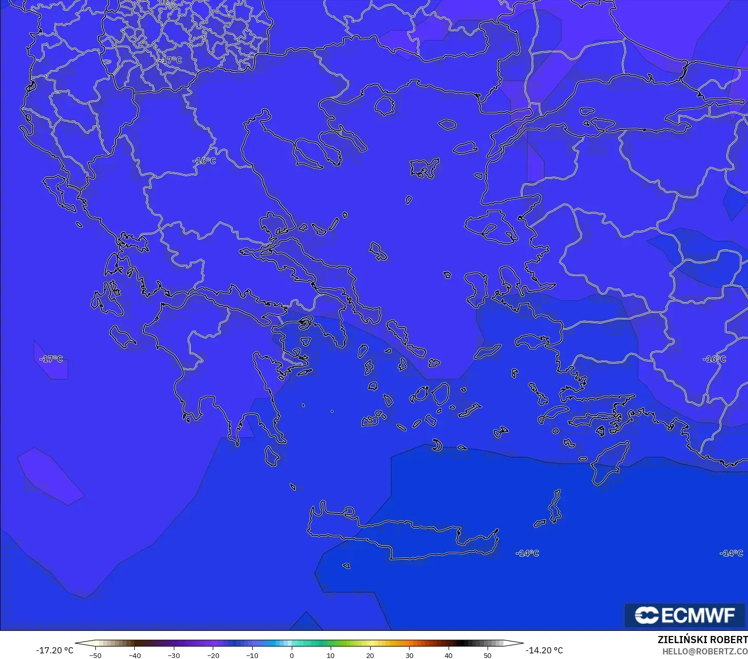 ECMWF IFS 0.25° modelo - Grecia, Temperatura a 500 hPa