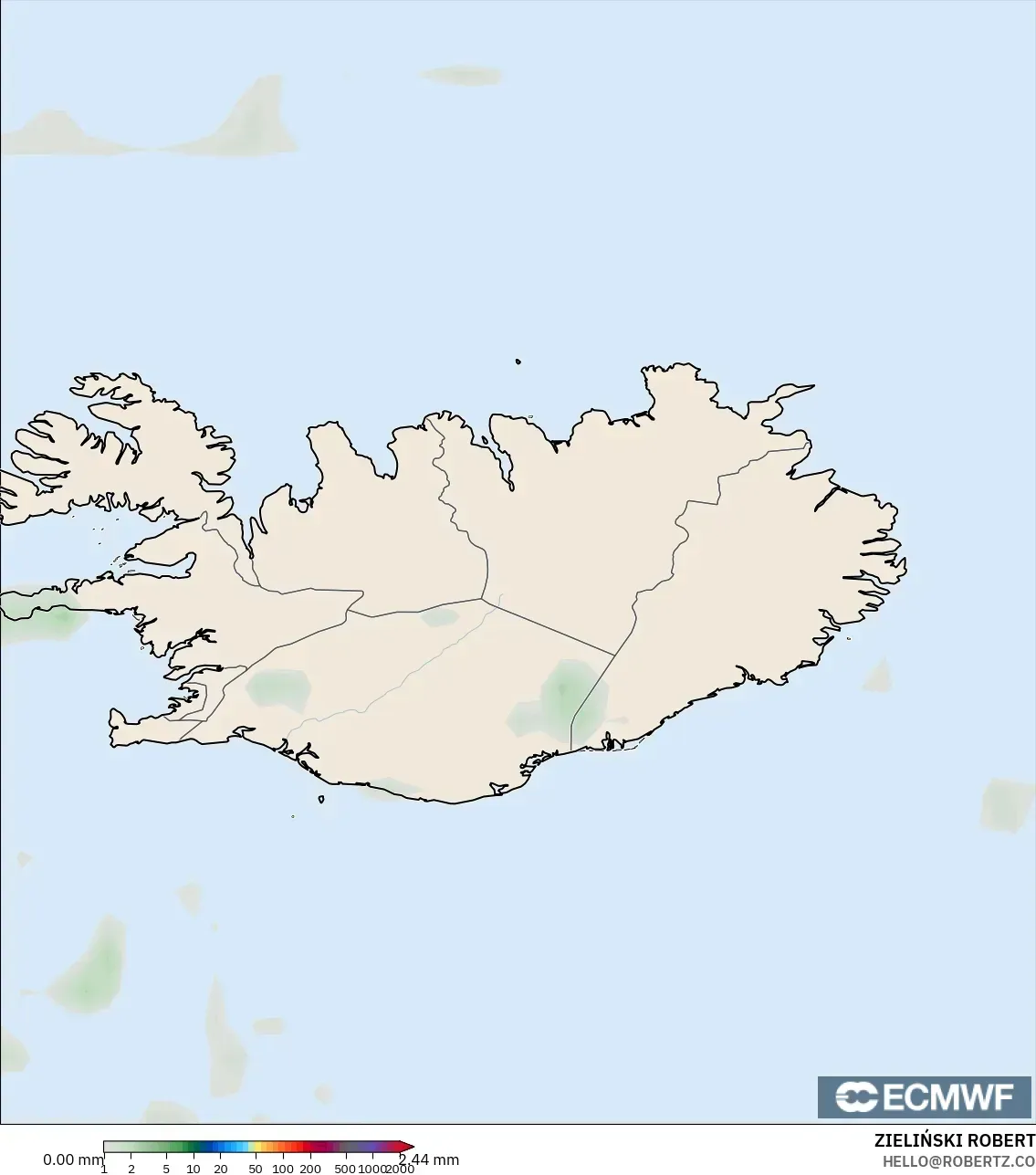 ECMWF IFS 0.25° modelo - Islandia, Acumulación de precipitación