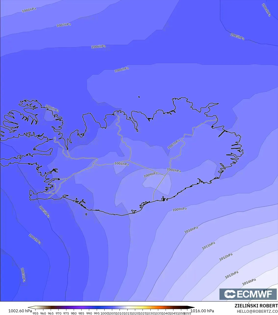 ECMWF IFS 0.25° modelo - Islandia, Presión