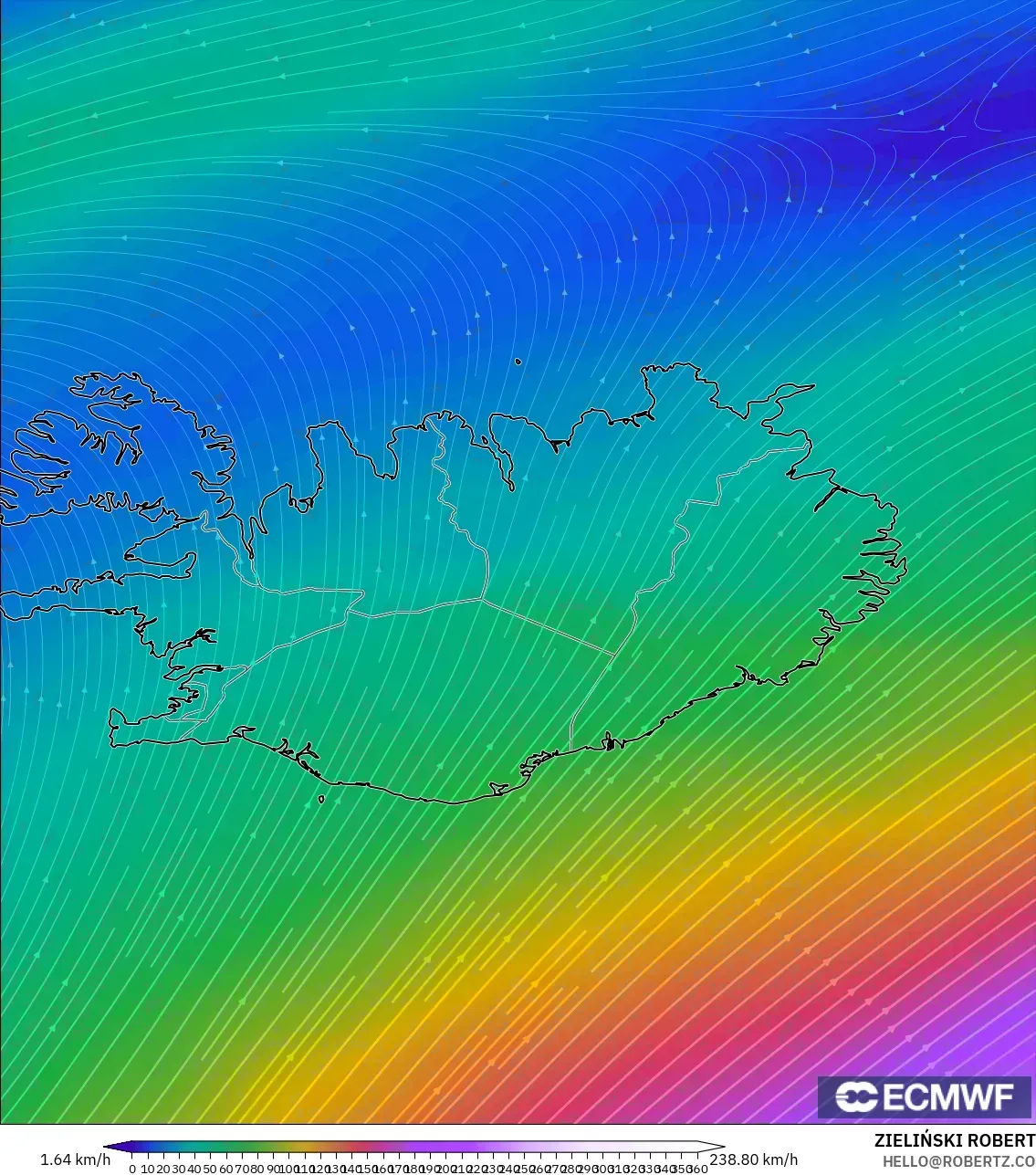ECMWF IFS 0.25° modelo - Islandia, Viento a 300 hPa (corriente en chorro)