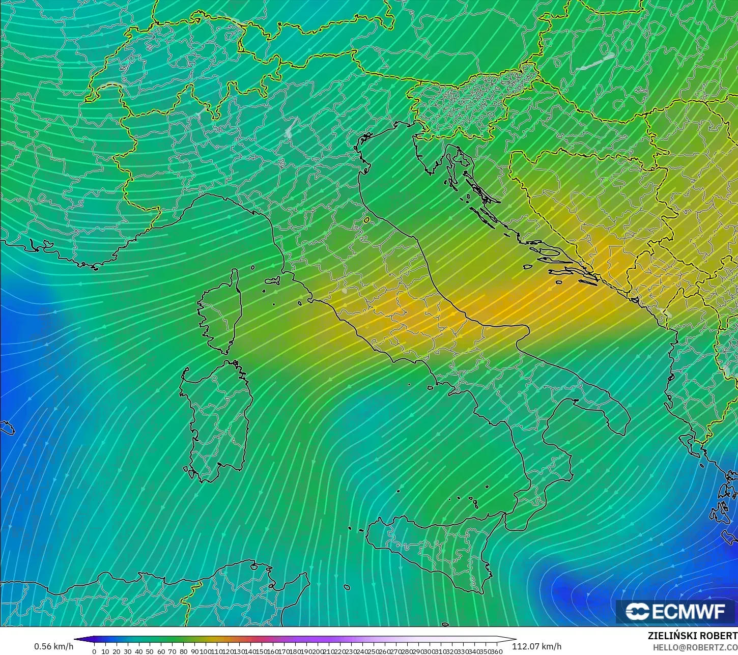 ECMWF IFS 0.25° modelo - Italia, Viento a 300 hPa (corriente en chorro)