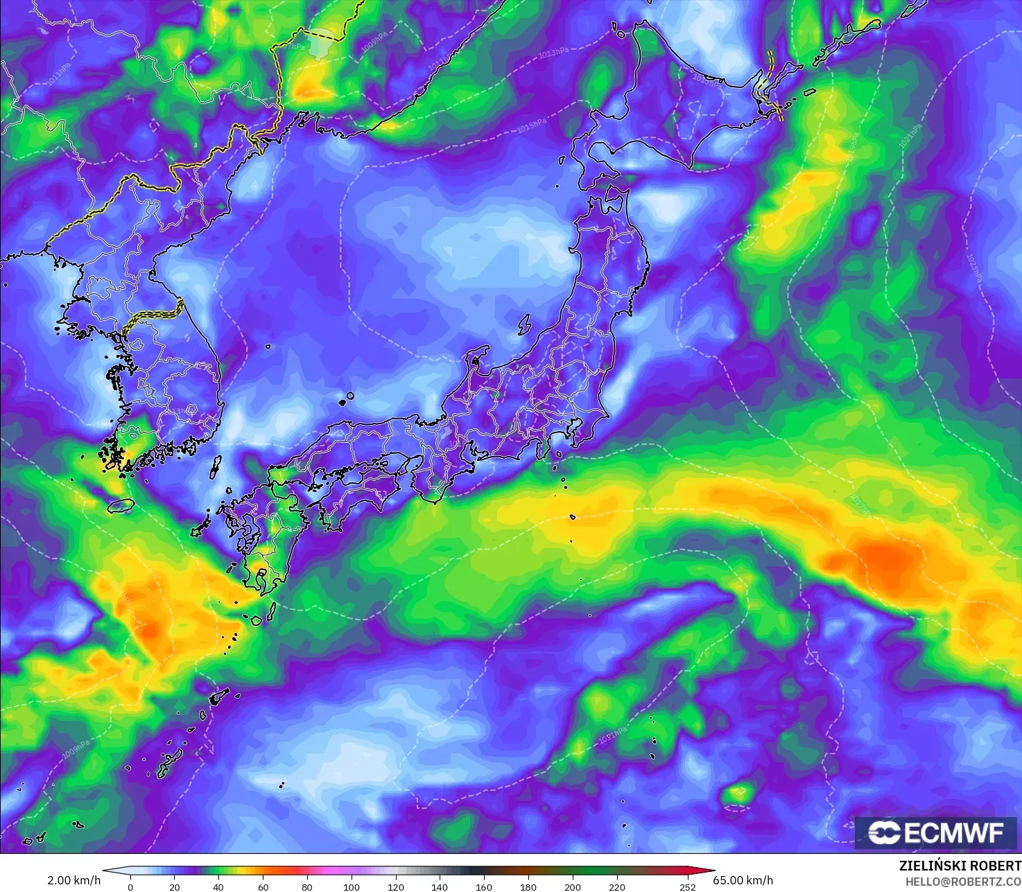 ECMWF IFS 0.25° modelo - Japón, Ráfagas de Viento Máximas