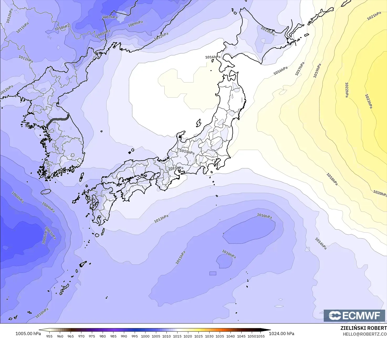 ECMWF IFS 0.25° modelo - Japón, Presión
