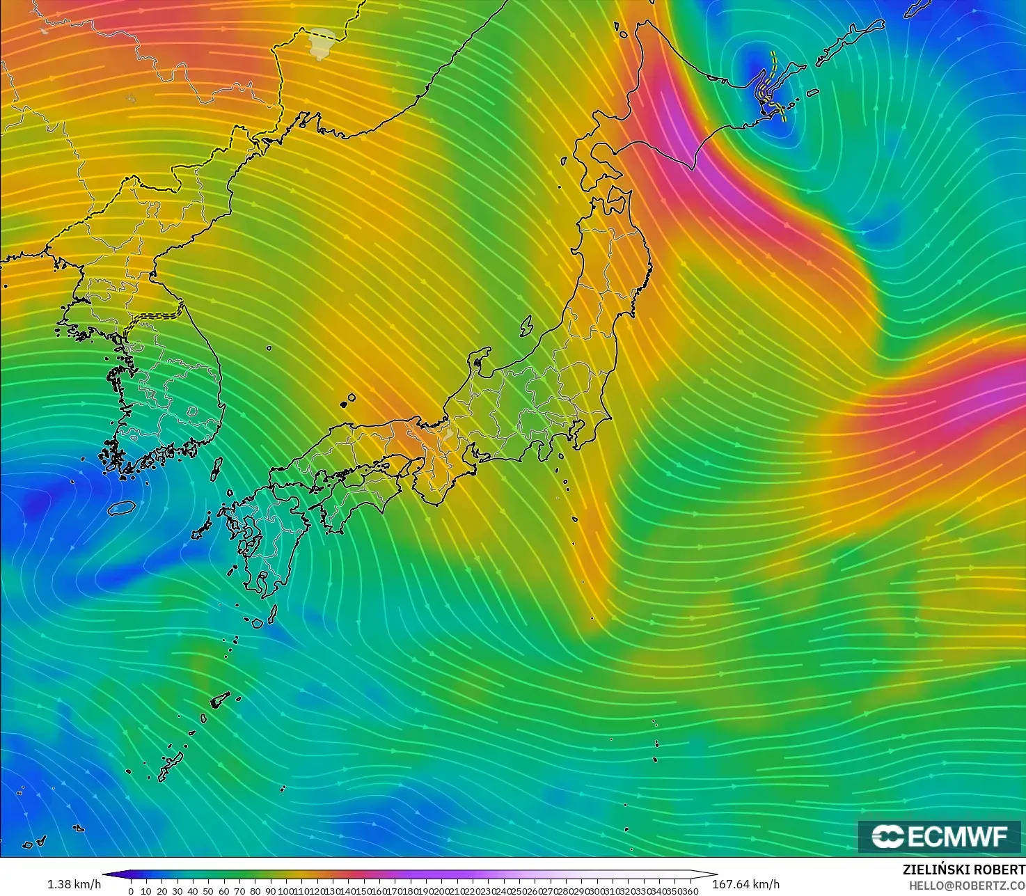 ECMWF IFS 0.25° modelo - Japón, Viento a 300 hPa (corriente en chorro)