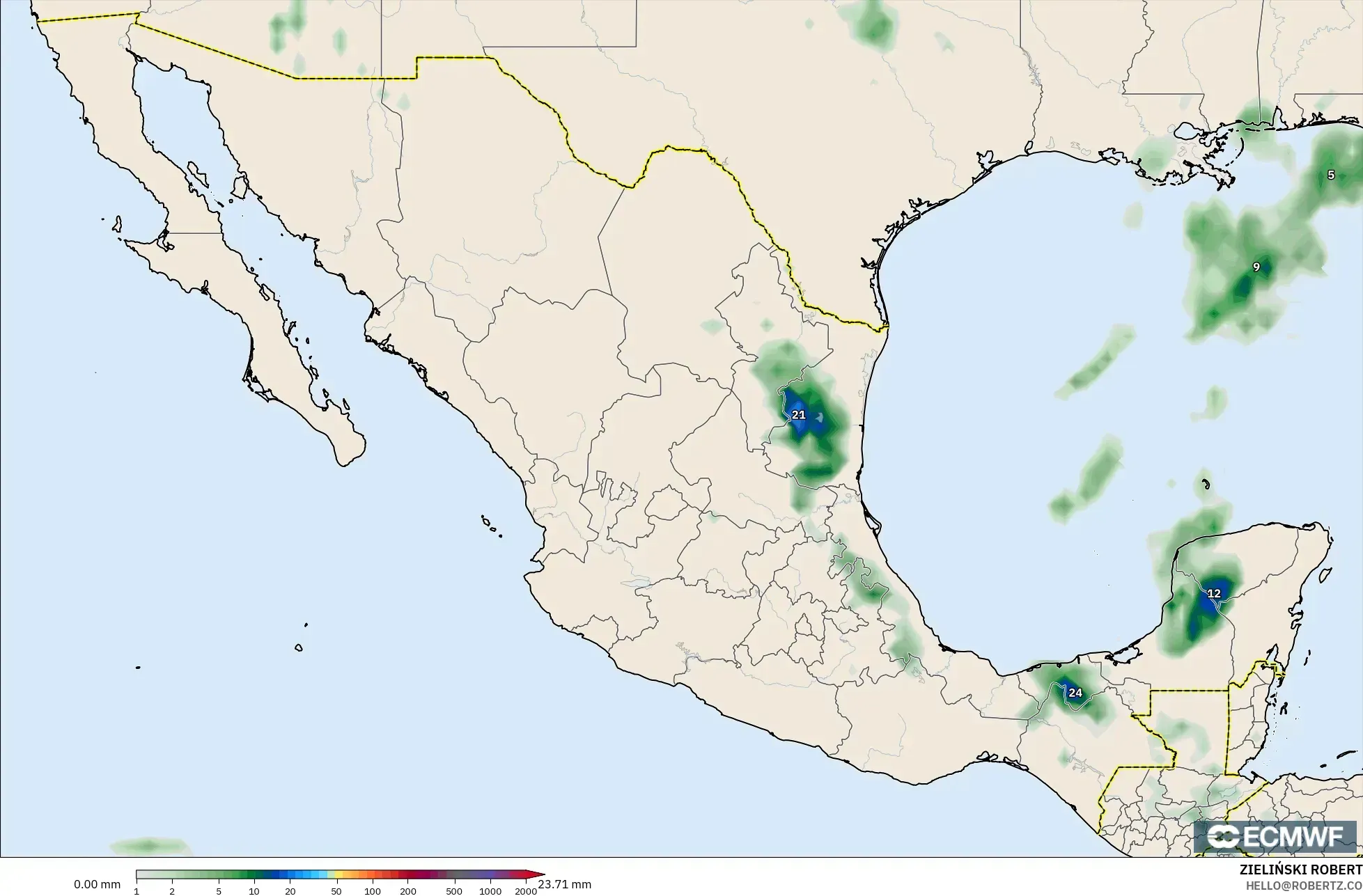 ECMWF IFS 0.25° modelo - México, Acumulación de precipitación