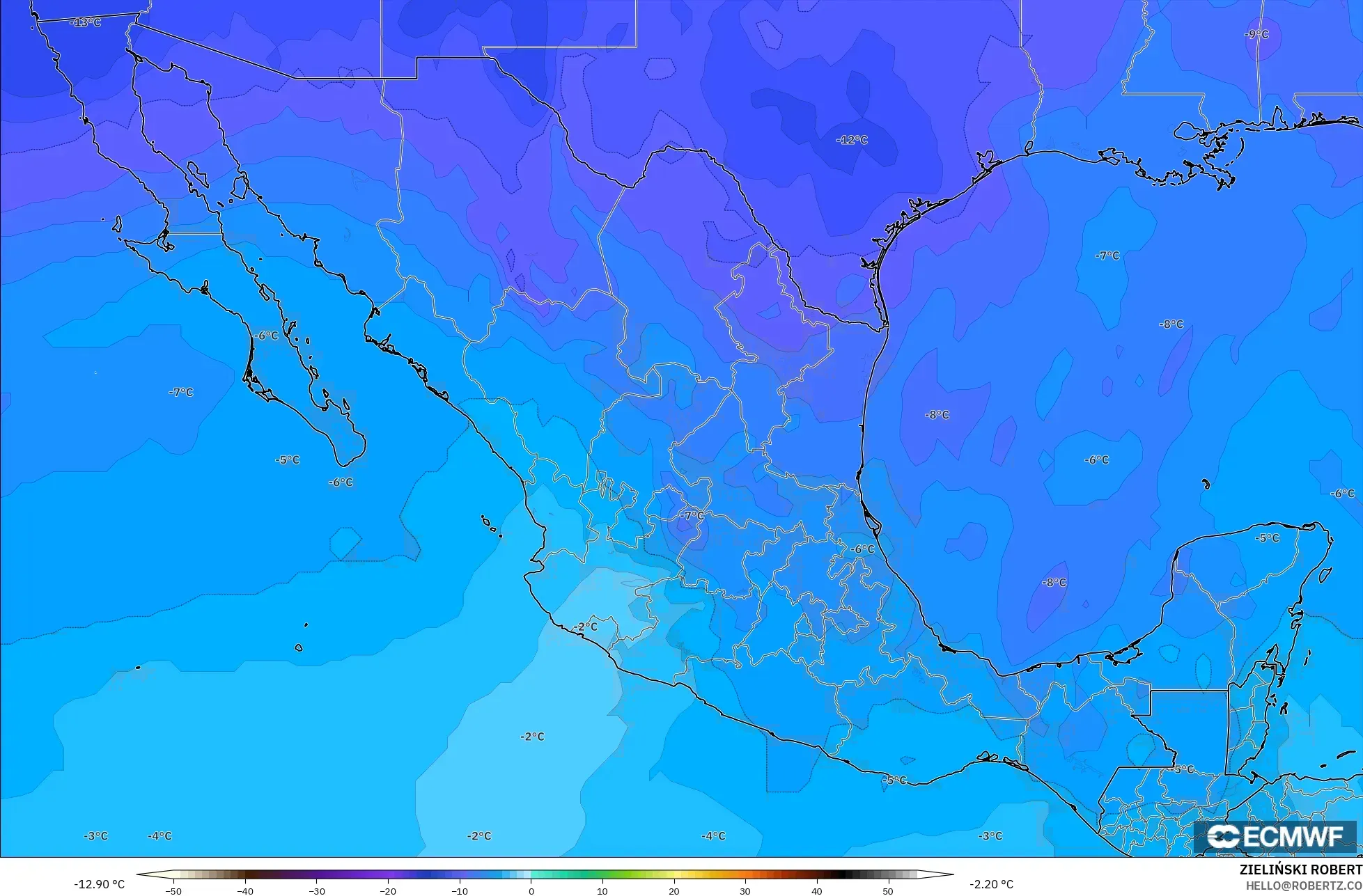 ECMWF IFS 0.25° modelo - México, Temperatura a 500 hPa