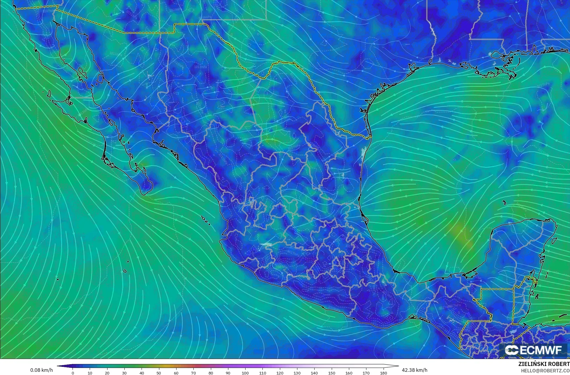 ECMWF IFS 0.25° modelo - México, Viento a 10 m