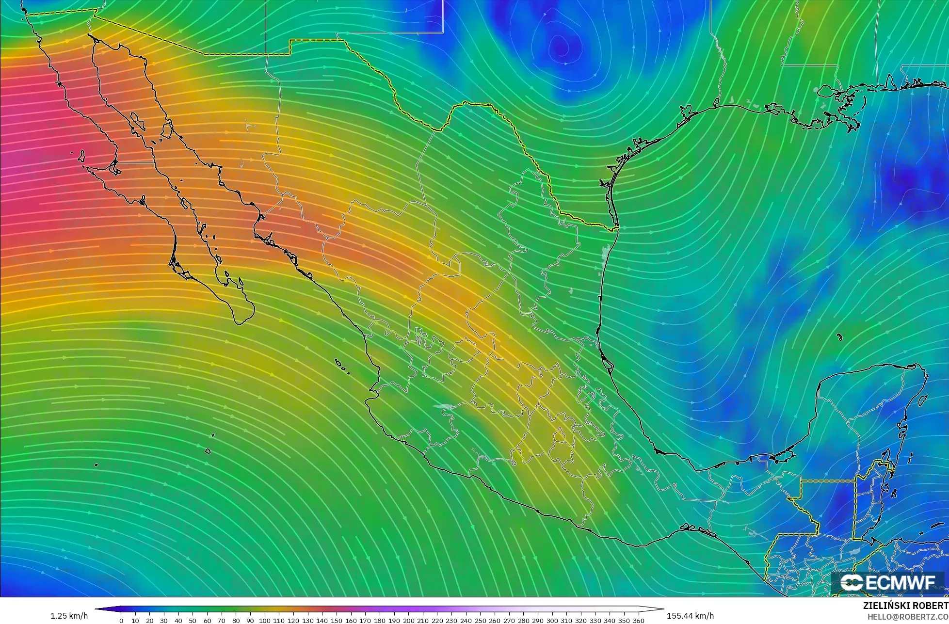 ECMWF IFS 0.25° modelo - México, Viento a 300 hPa (corriente en chorro)