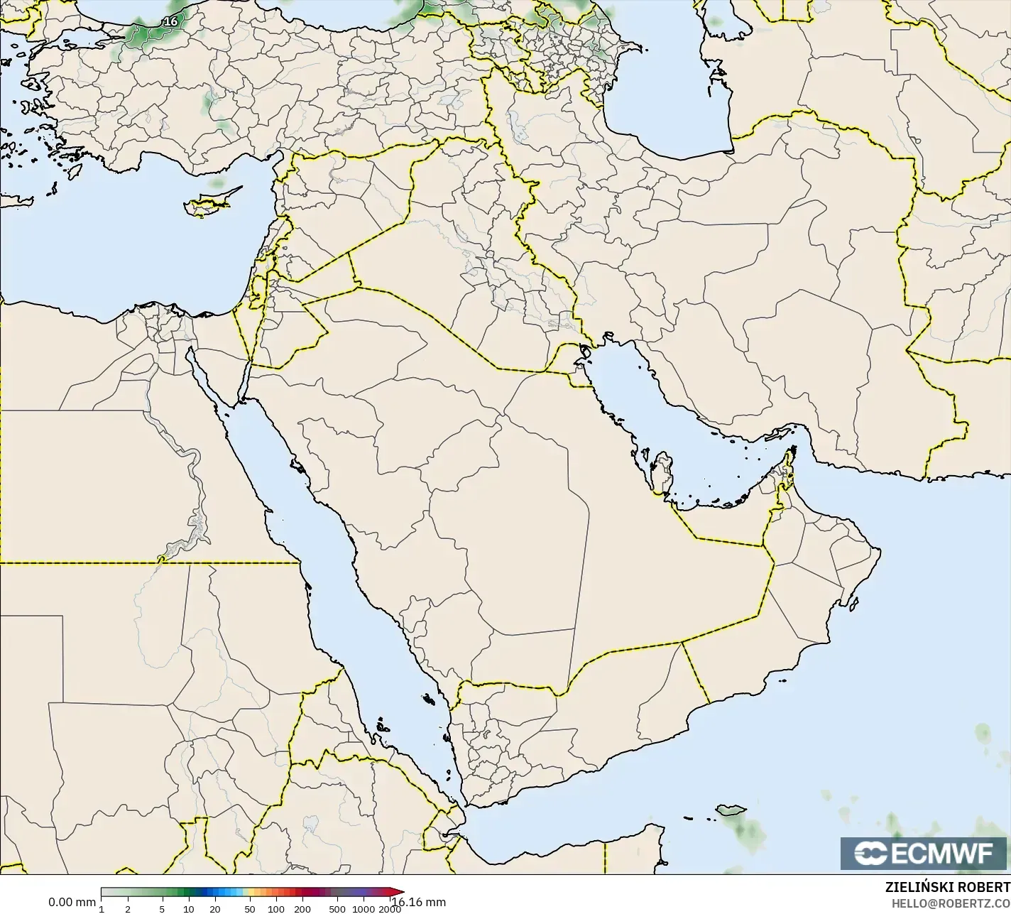 ECMWF IFS 0.25° modelo - Oriente Medio, Acumulación de precipitación