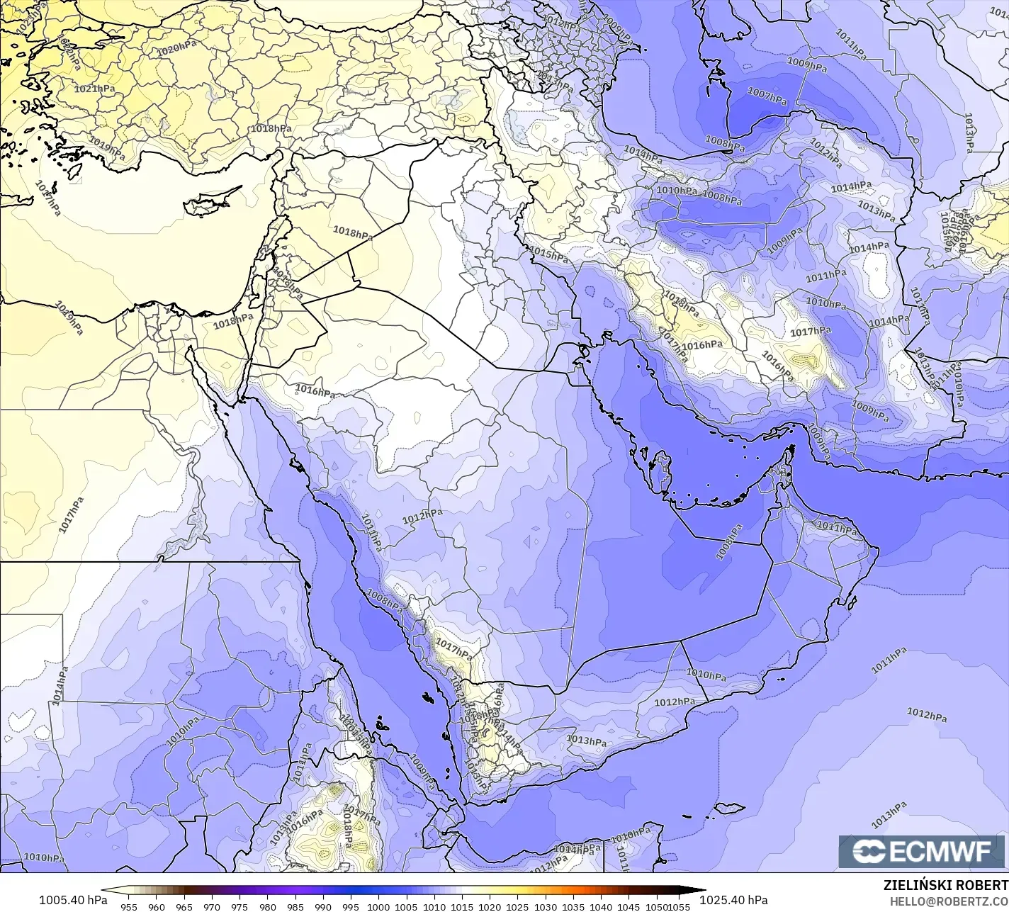 ECMWF IFS 0.25° modelo - Oriente Medio, Presión