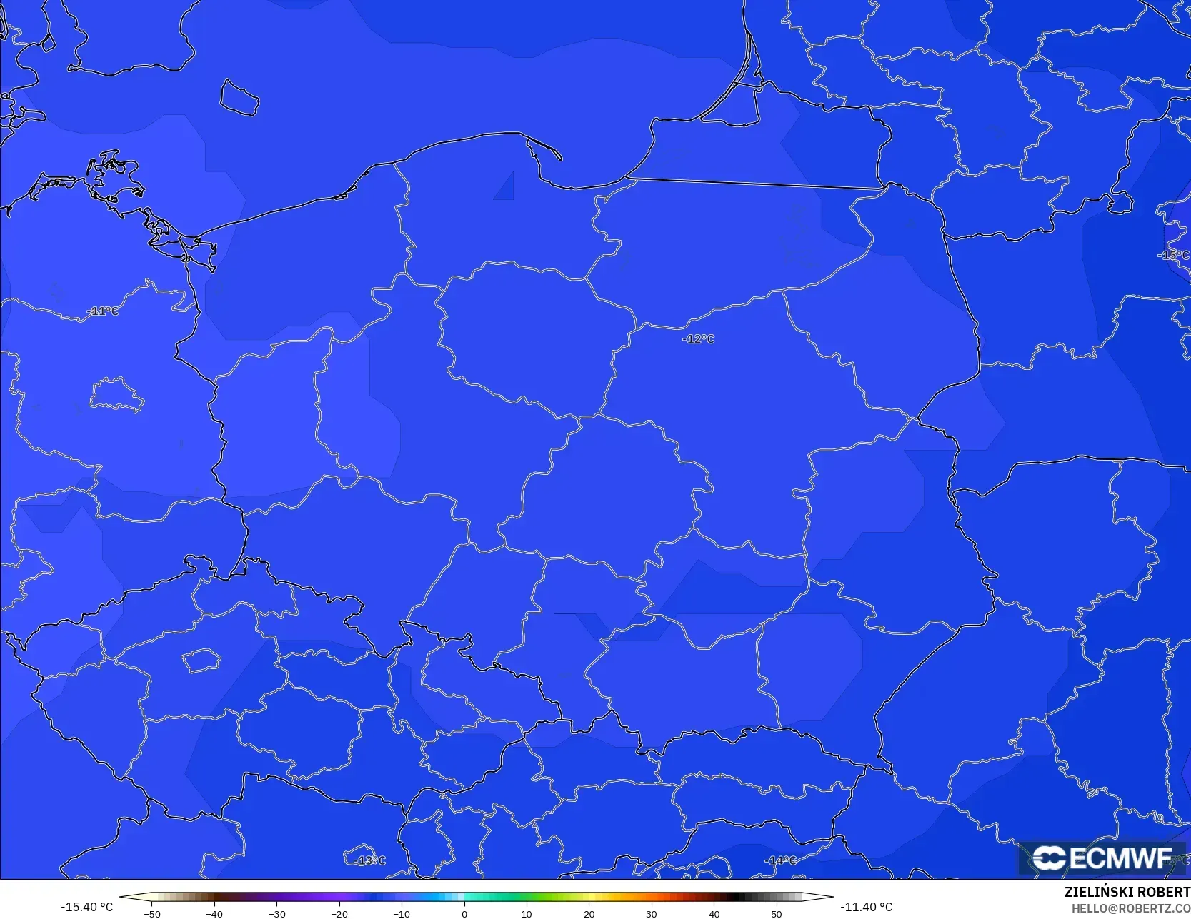 ECMWF IFS 0.25° modelo - Polonia, Temperatura a 500 hPa