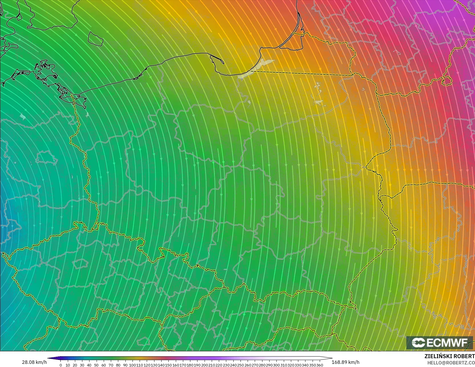 ECMWF IFS 0.25° modelo - Polonia, Viento a 300 hPa (corriente en chorro)