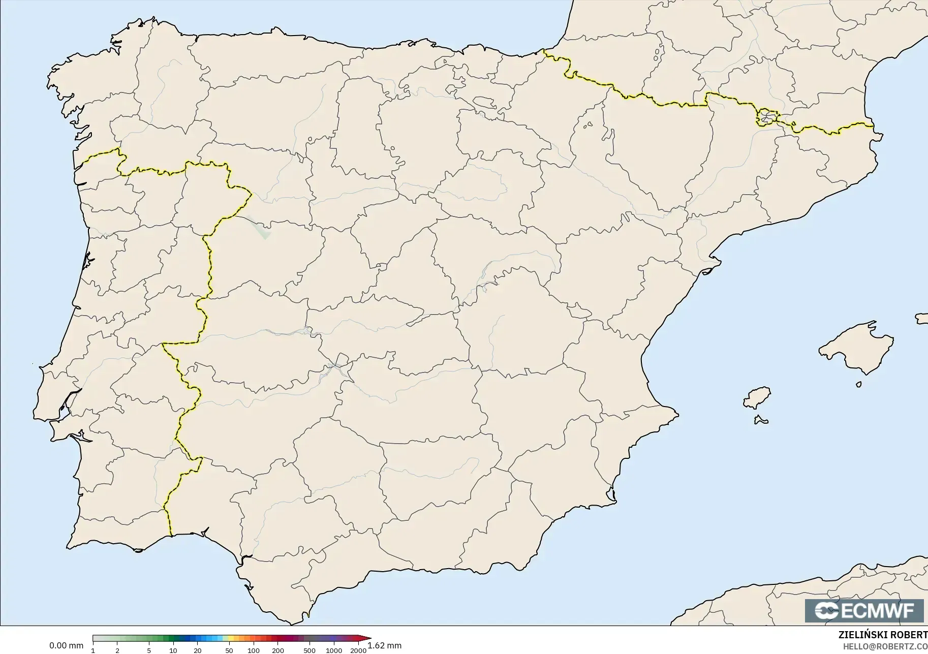 ECMWF IFS 0.25° modelo - España, Acumulación de precipitación