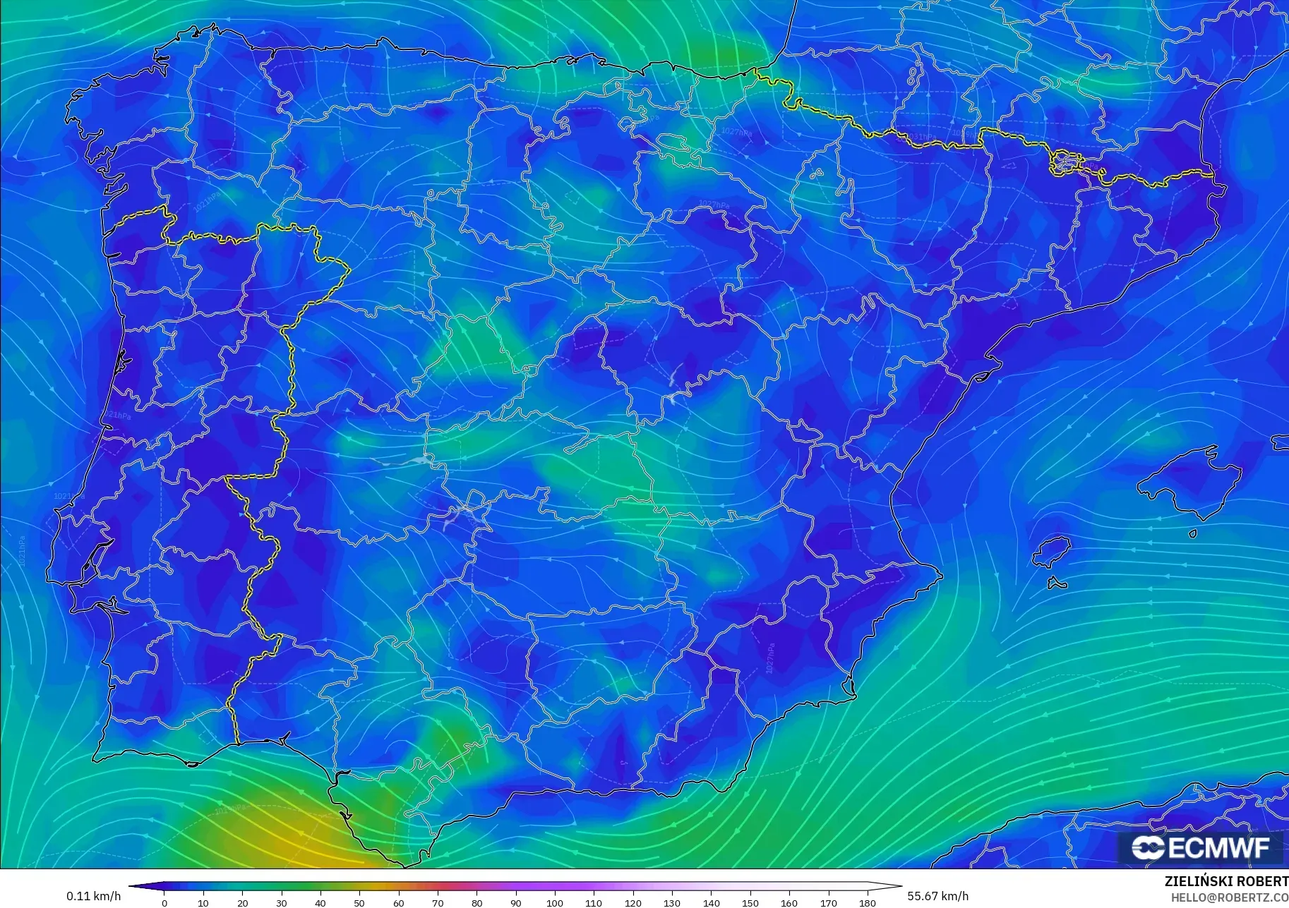ECMWF IFS 0.25° modelo - España, Viento a 10 m