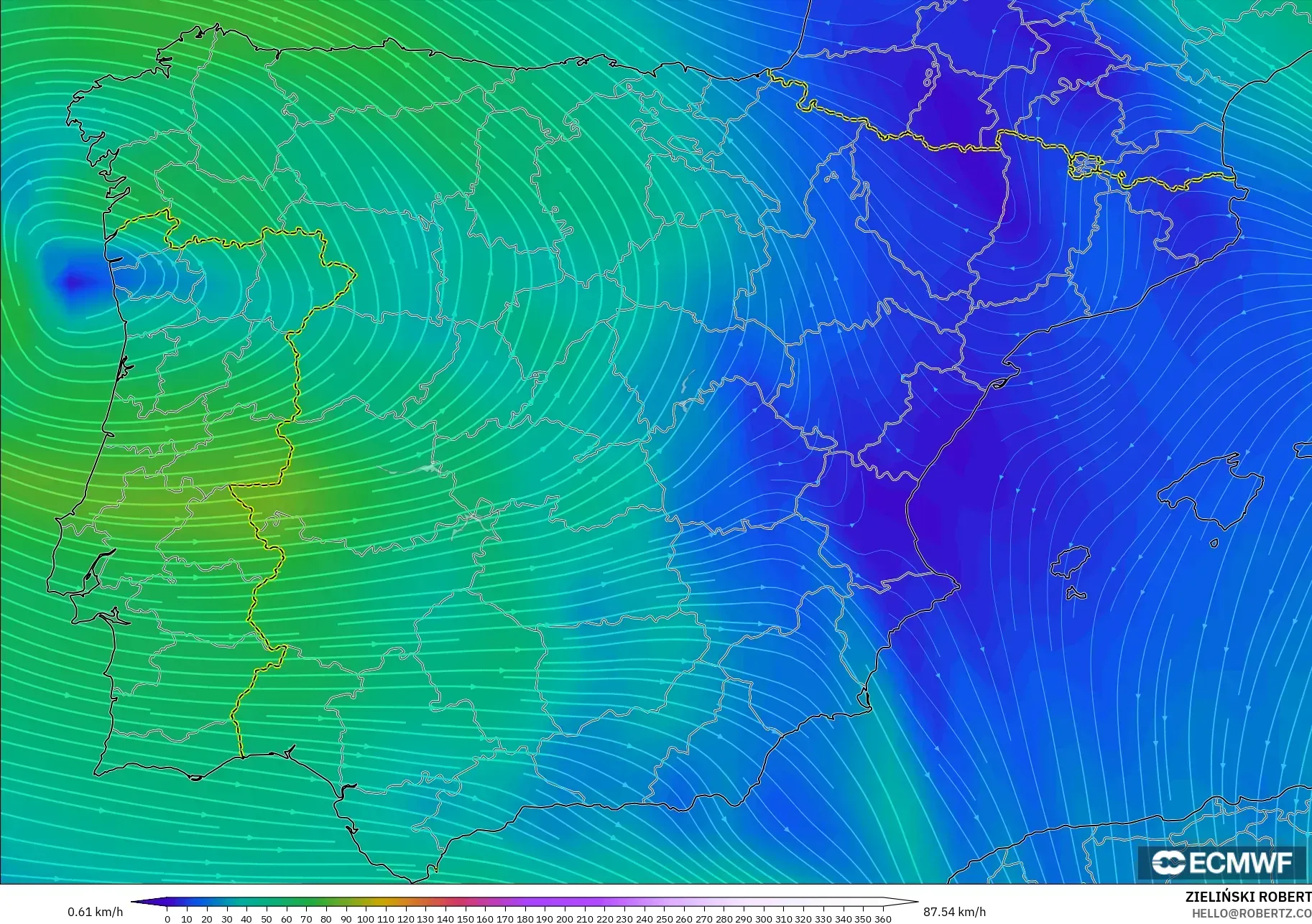 ECMWF IFS 0.25° modelo - España, Viento a 300 hPa (corriente en chorro)