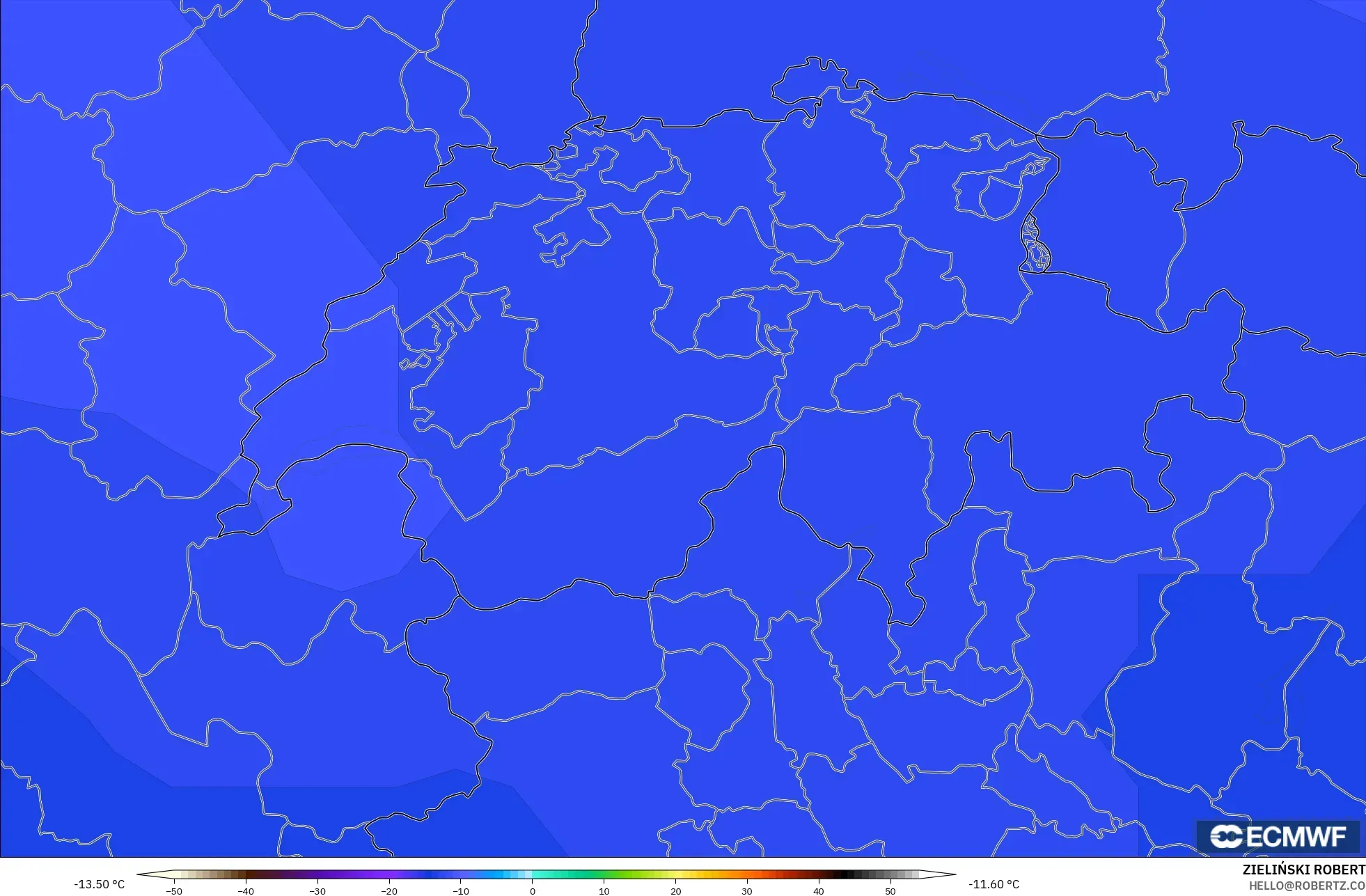 ECMWF IFS 0.25° modelo - Suiza, Temperatura a 500 hPa