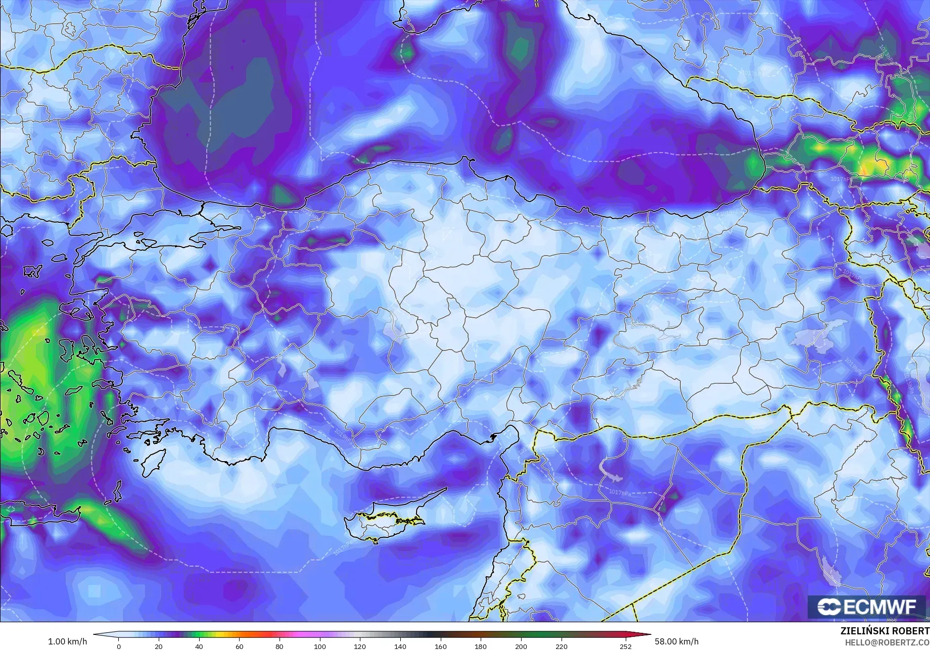 ECMWF IFS 0.25° modelo - Turquía, Ráfagas de viento