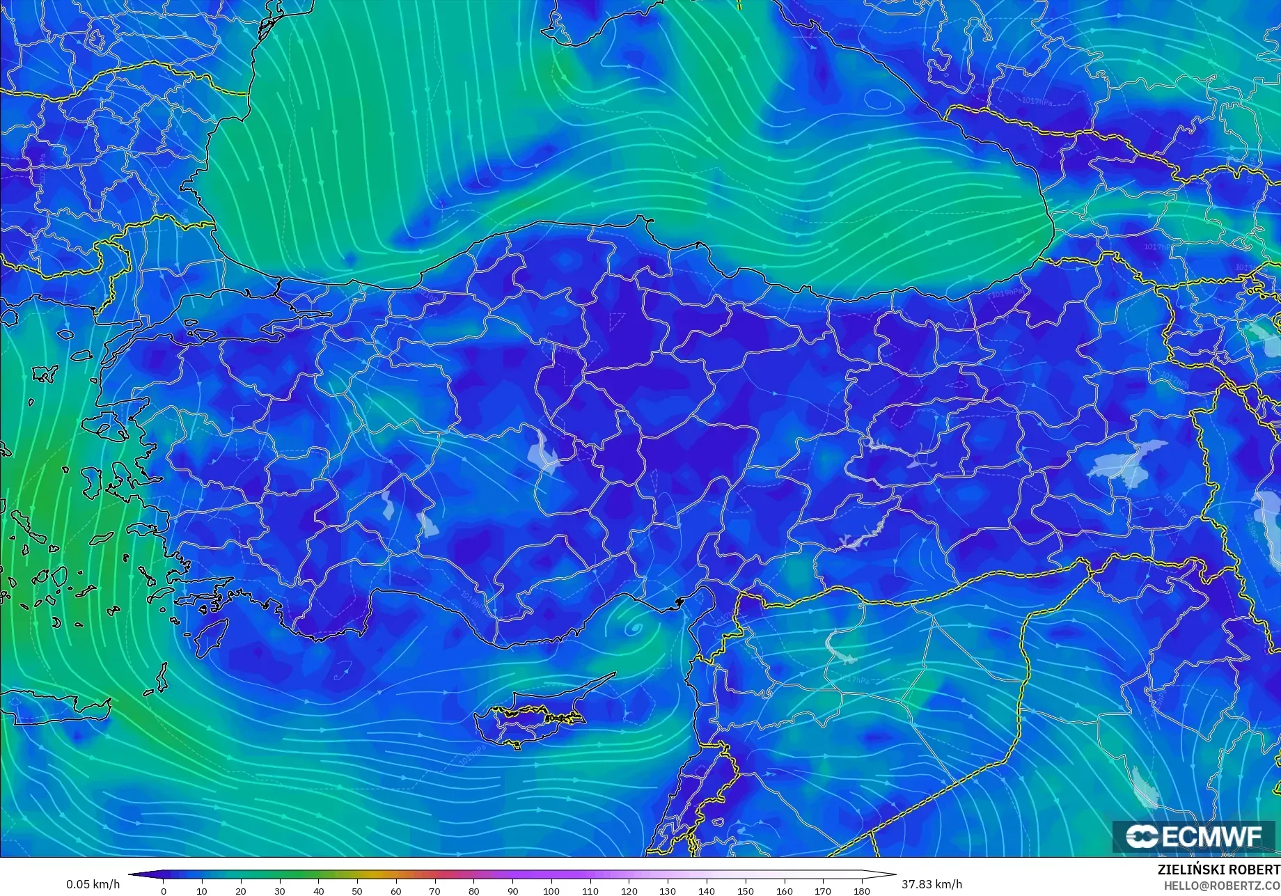 ECMWF IFS 0.25° modelo - Turquía, Viento a 10 m