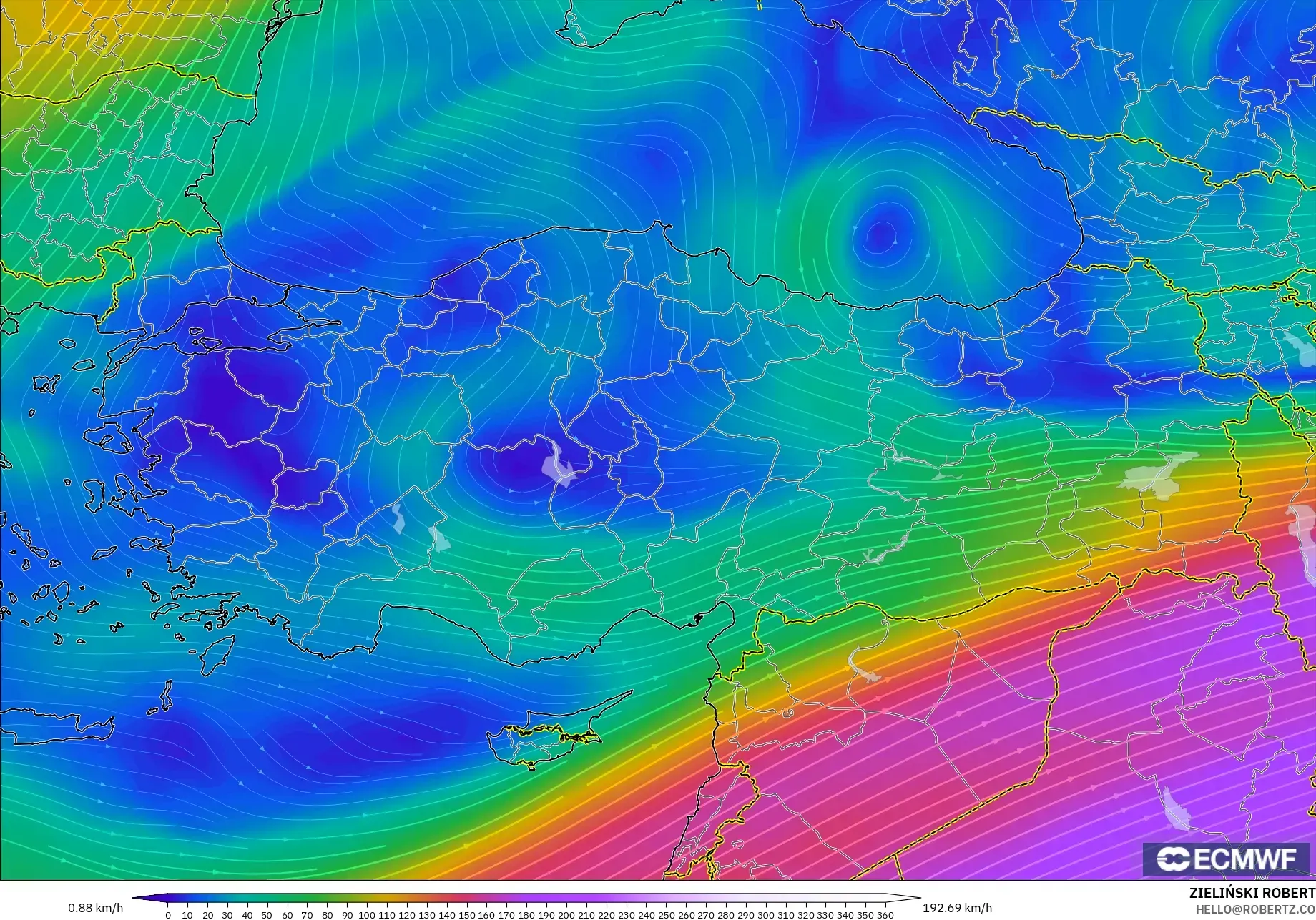 ECMWF IFS 0.25° modelo - Turquía, Viento a 300 hPa (corriente en chorro)
