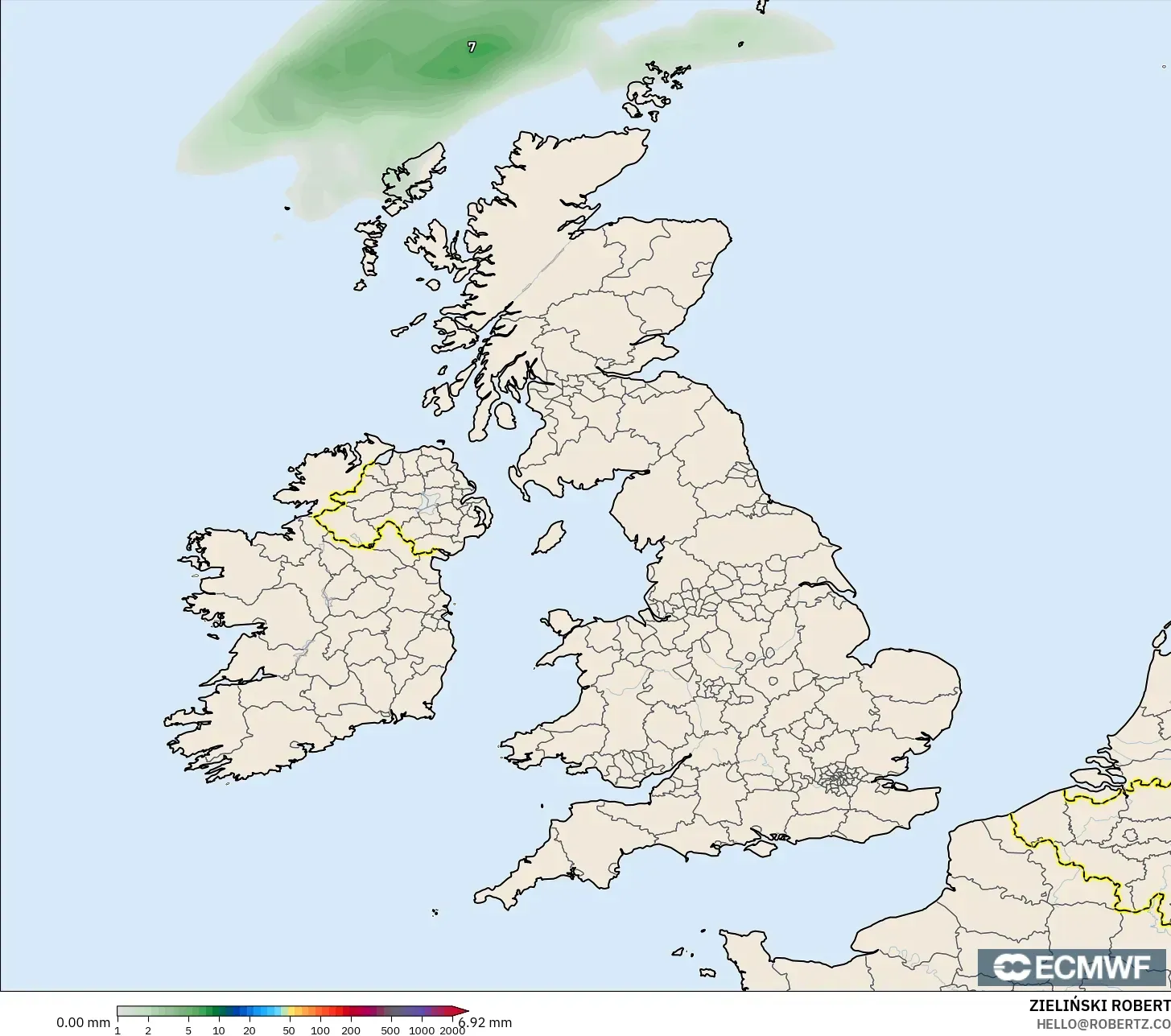 ECMWF IFS 0.25° modelo - Reino Unido, Acumulación de precipitación
