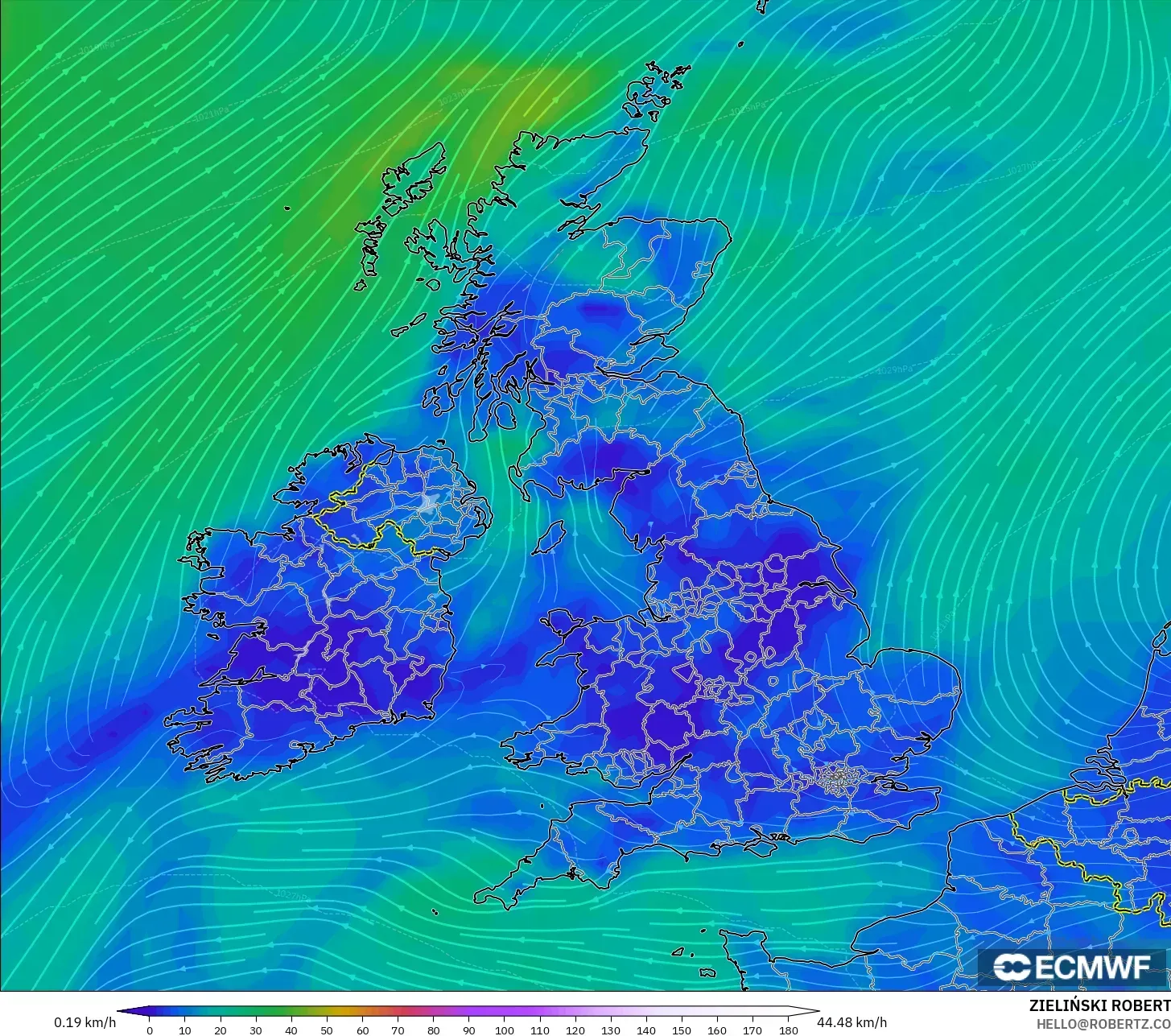 ECMWF IFS 0.25° modelo - Reino Unido, Viento a 10 m